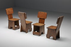 Wabi-Sabi Rustic Dining Chairs, Remarkable Wooden Grain Pattern, Dutch, 1960's