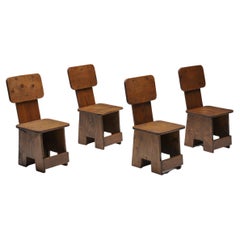 Wabi-Sabi Rustic Dining Chairs, Remarkable Wooden Grain Pattern, Dutch, 1960's