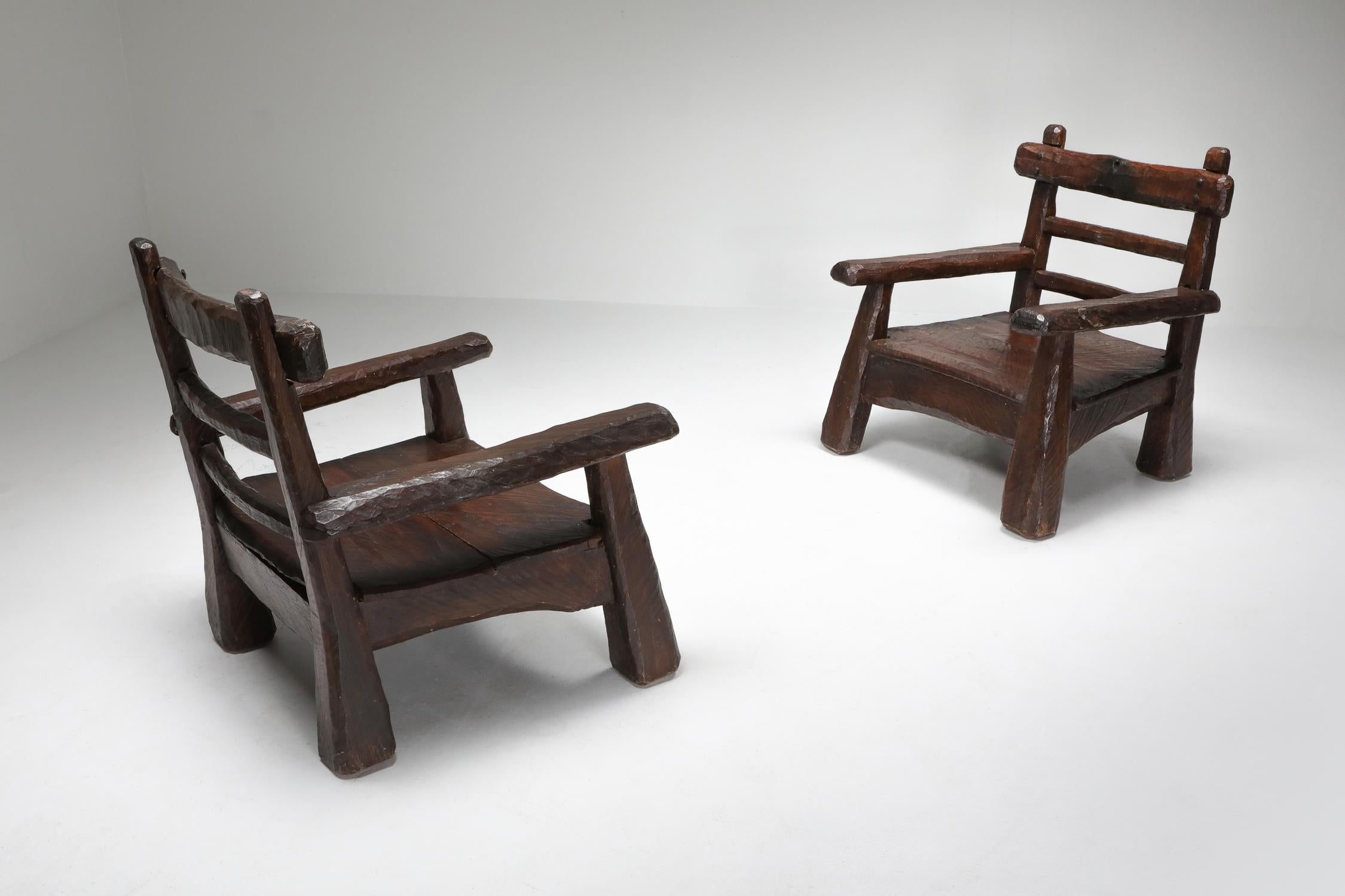 Wabi Sabi Rustic Lounge Chairs in Pine In Good Condition In Antwerp, BE
