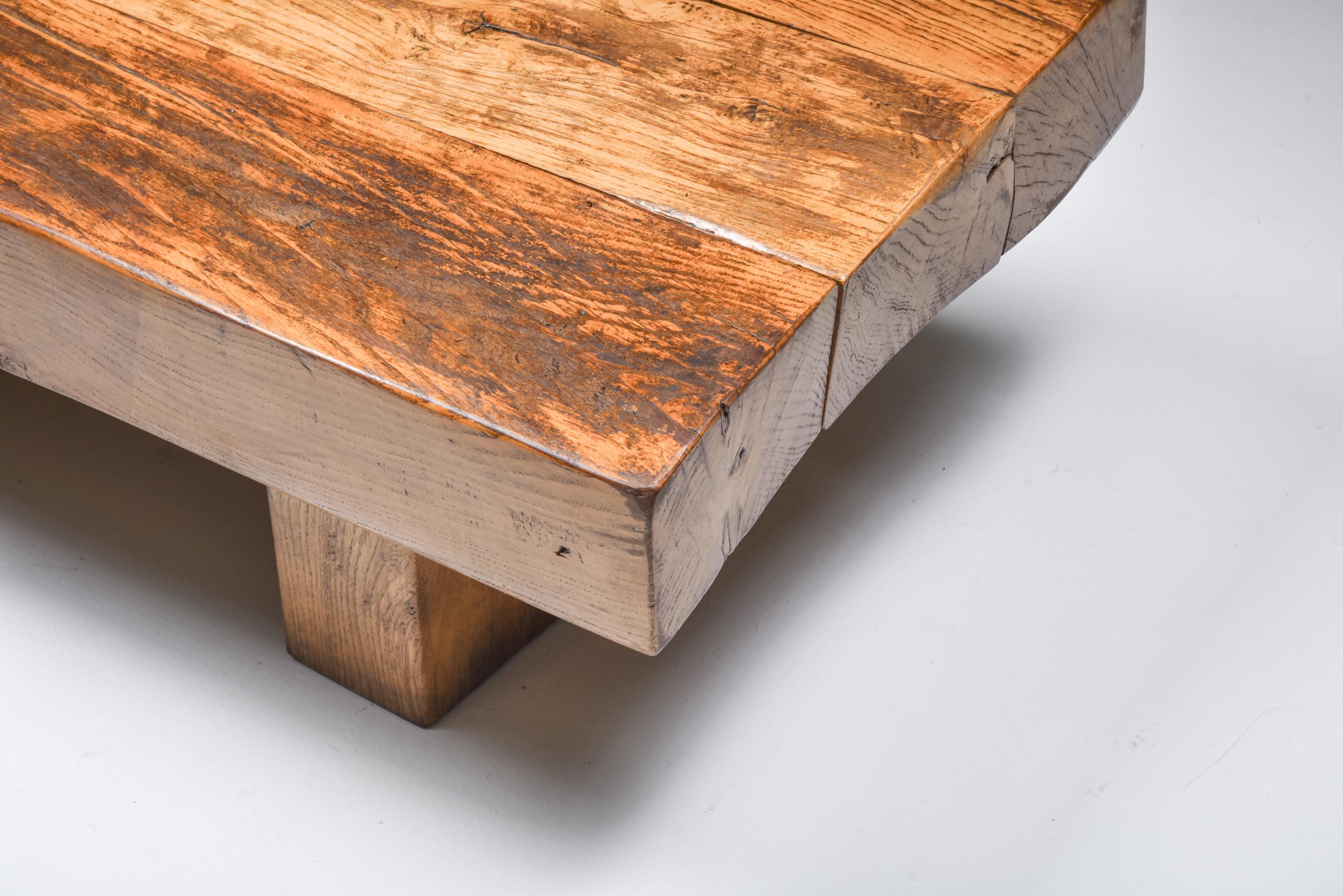 Mid-20th Century Wabi Sabi Rustic Modern Oak Bench Coffee Table