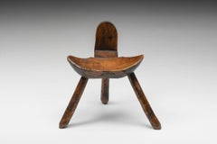 Wabi Sabi Rustic Tripod Stool, Wood Grain Pattern, Patina, Organic, 1940's