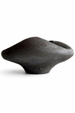 Wabi Sabi Sculptural Textured Black Small Stoneware Vase by Maku Ceramic