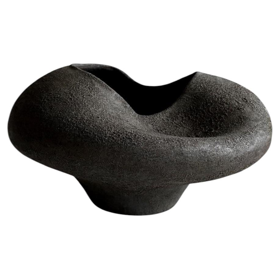 Wabi Sabi Sculptural Textured Black Large Stoneware Vase by Maku Ceramic