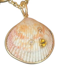 WABI SABI SHELL PENDANT, Natural Shell, Diamonds, Yellow Sapphire & 14k Gold