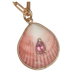 WABI SABI SHELL PENDANT, Natural Shell, Pink Tourmaline 
14k Gold