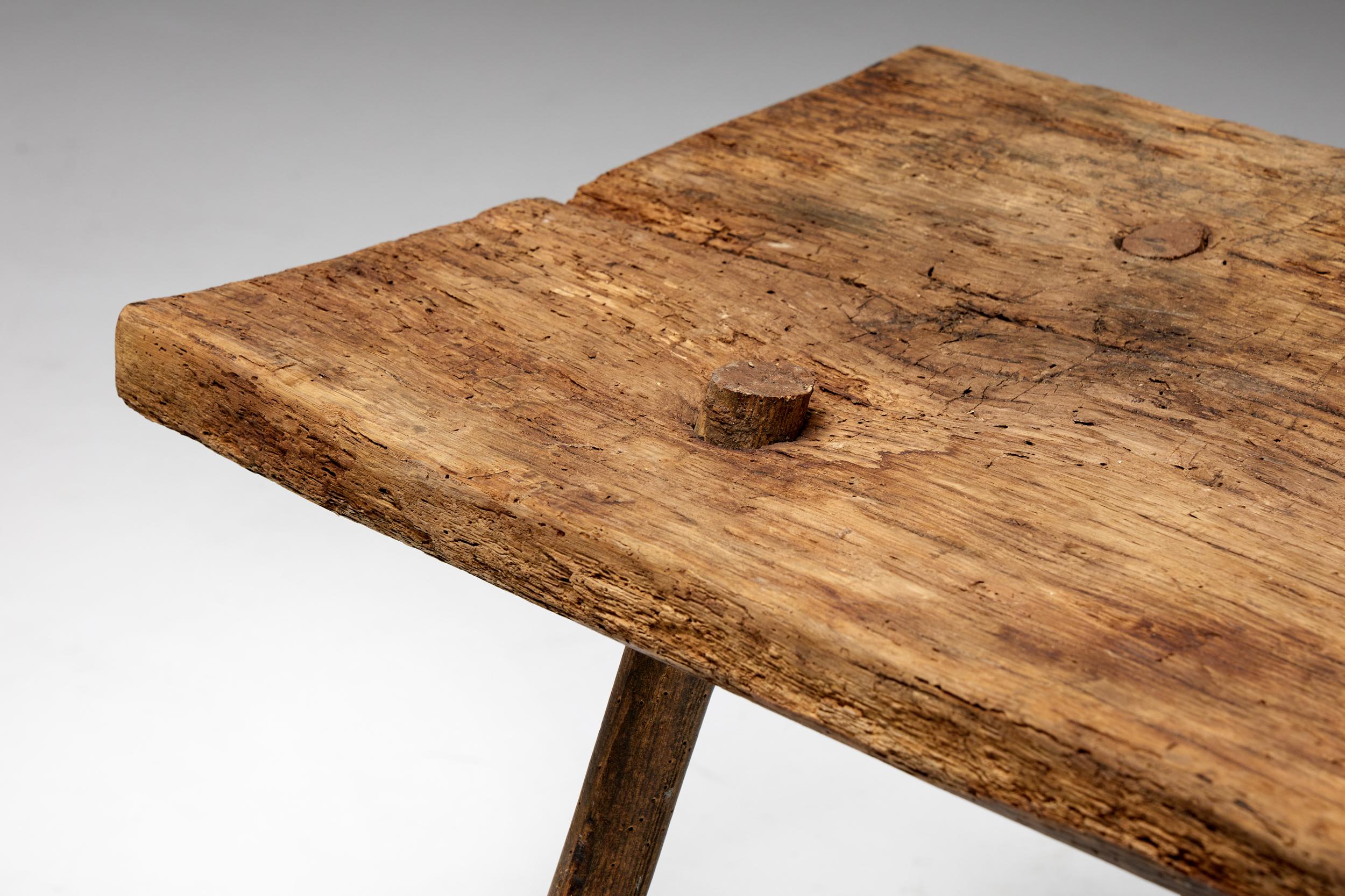 Wood Wabi Sabi Side Table, France, Early 20th Century For Sale
