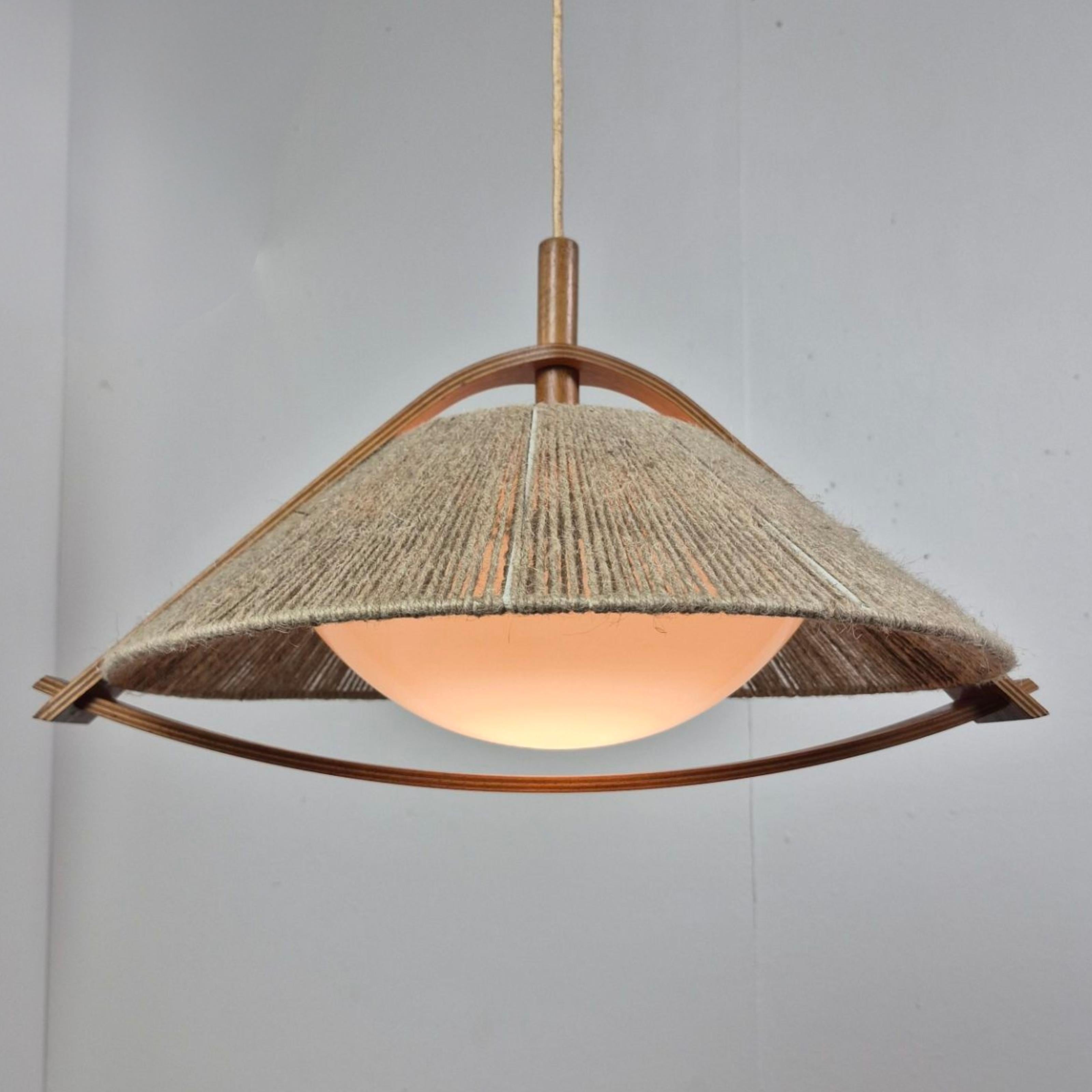 Svizzero Lampada a sospensione Wabi sabi in sisal e compensato di Temde, Svizzera 1960 in vendita