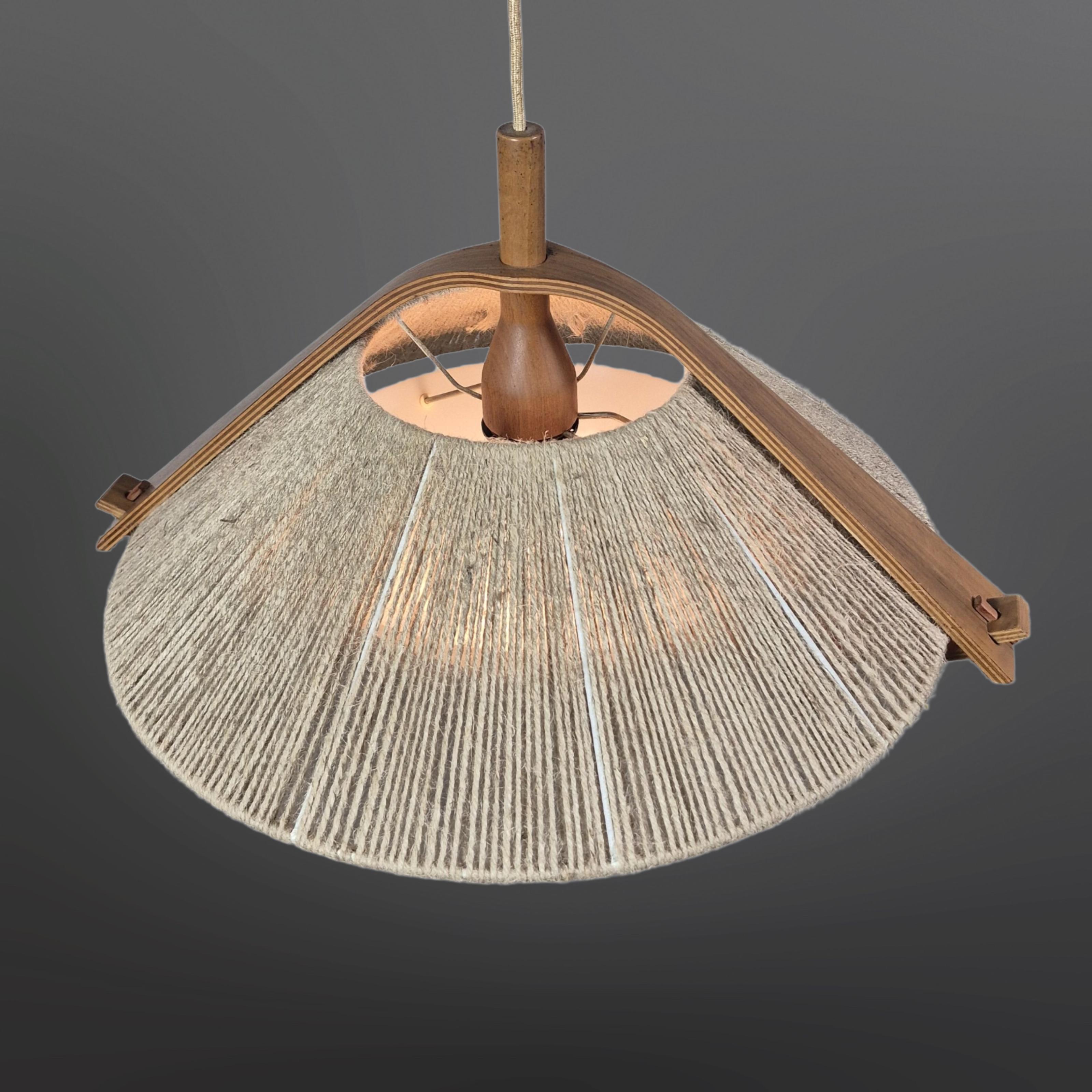 XX secolo Lampada a sospensione Wabi sabi in sisal e compensato di Temde, Svizzera 1960 in vendita