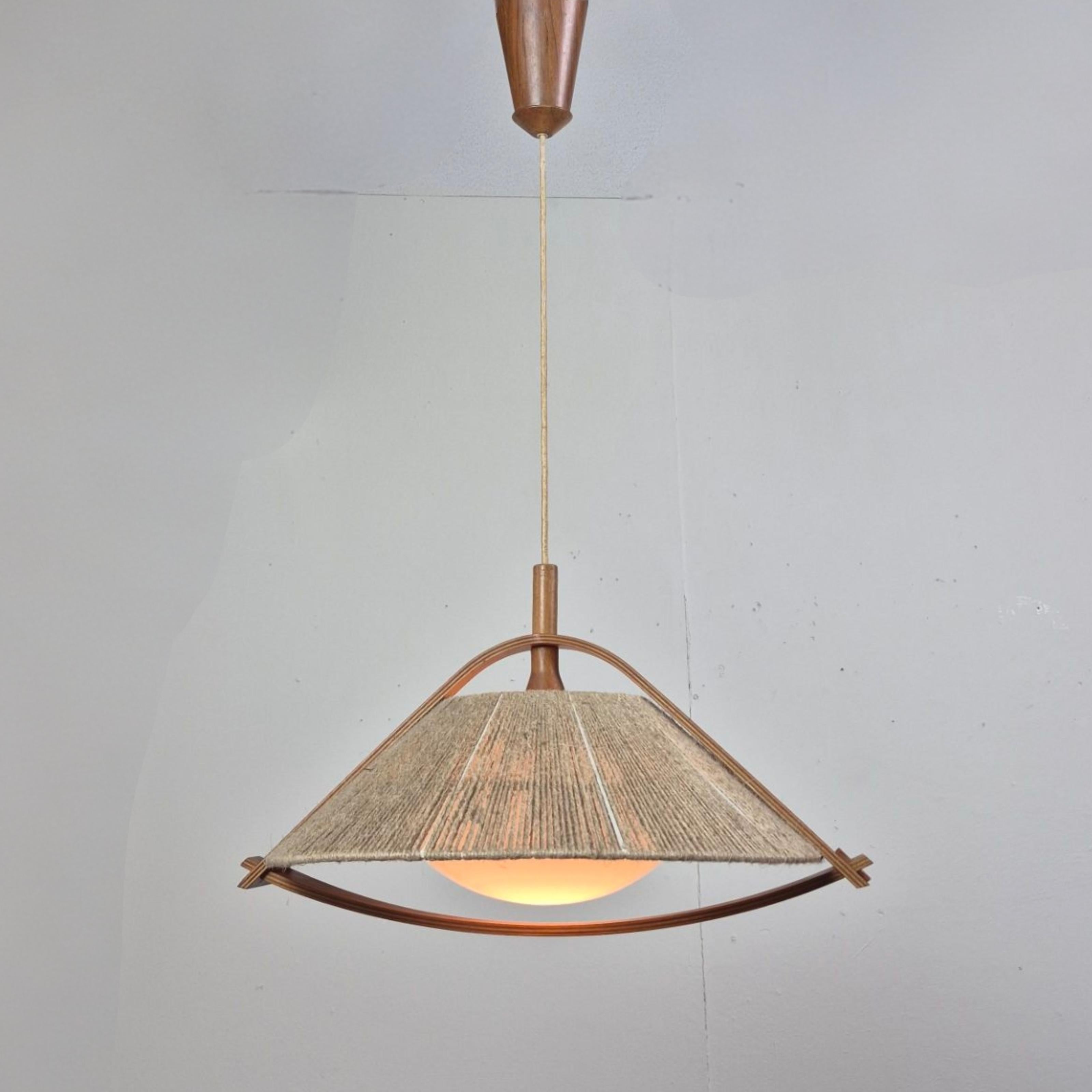 Fibra naturale Lampada a sospensione Wabi sabi in sisal e compensato di Temde, Svizzera 1960 in vendita