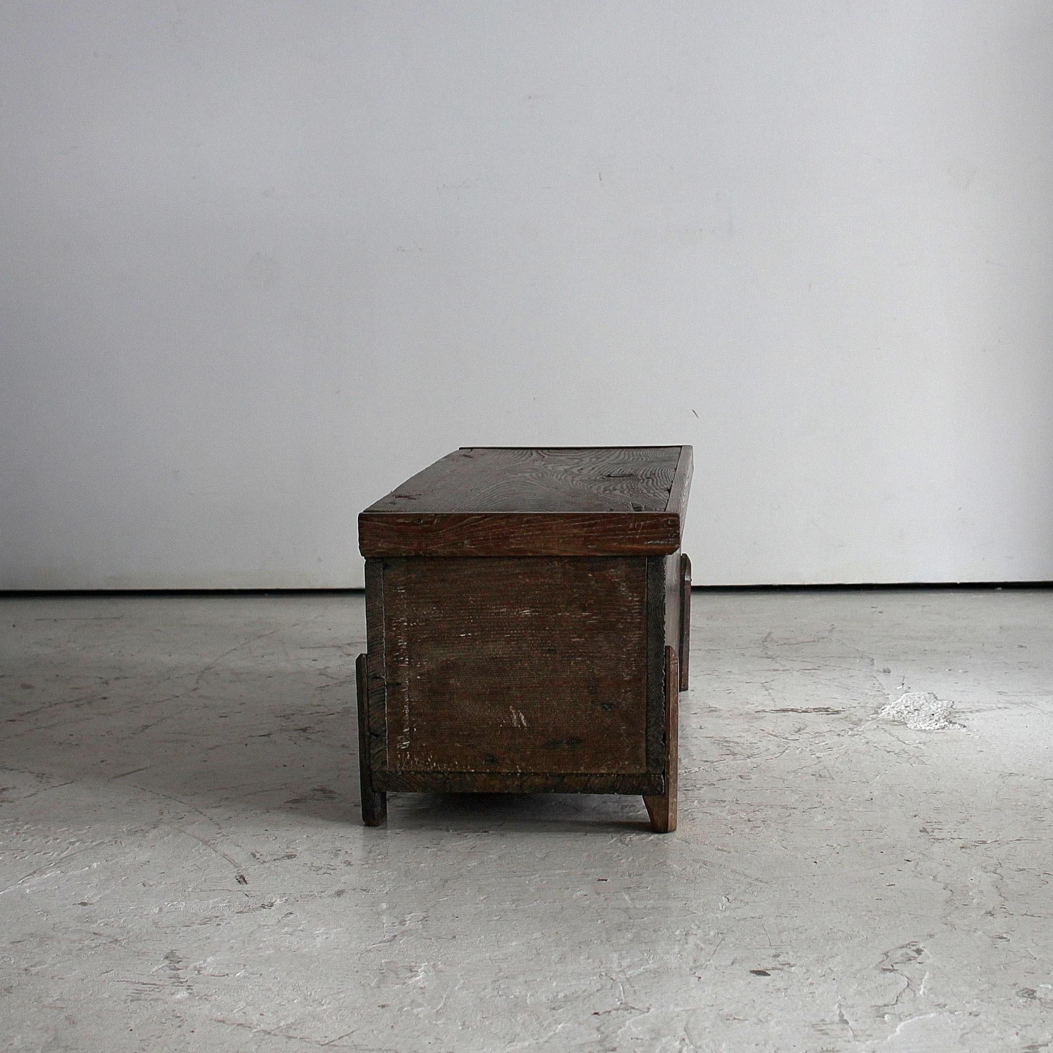 Chestnut Wabi Sabi Small Scale Primitive Early 19Th C. Portuguese Coffer (1) For Sale