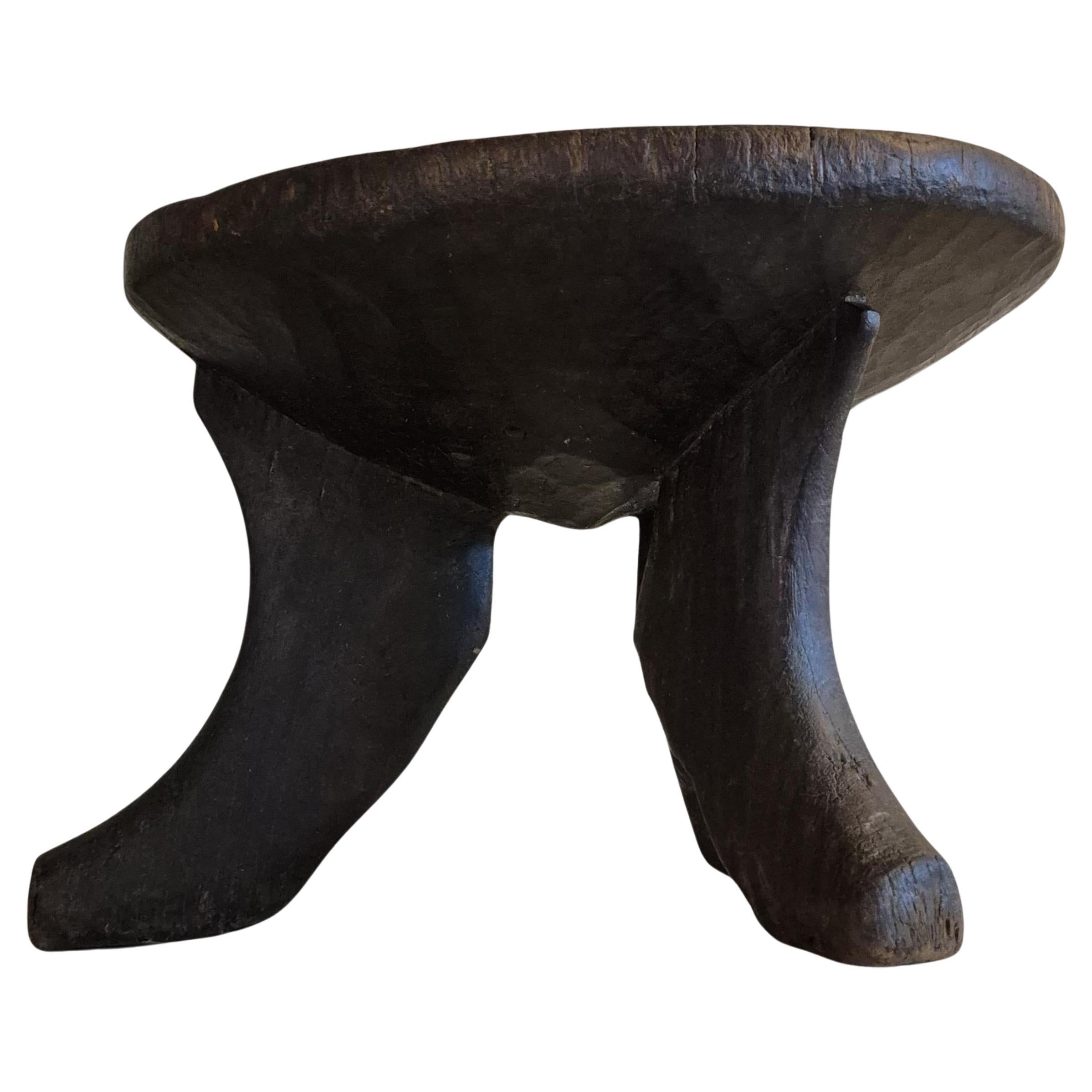 Wabi sabi solid wood "Oromo" stool, Ethiopia 1950s
