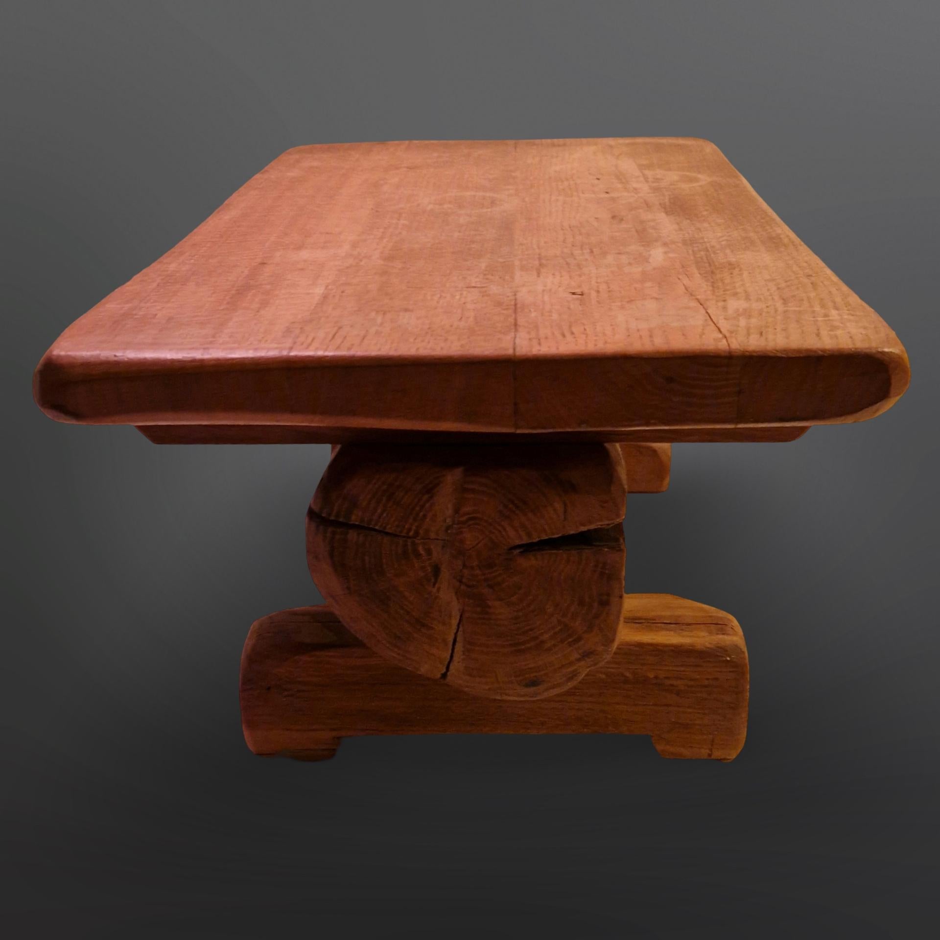 Brutalist Wabi sabi solid wood side table, Netherlands 1960s For Sale