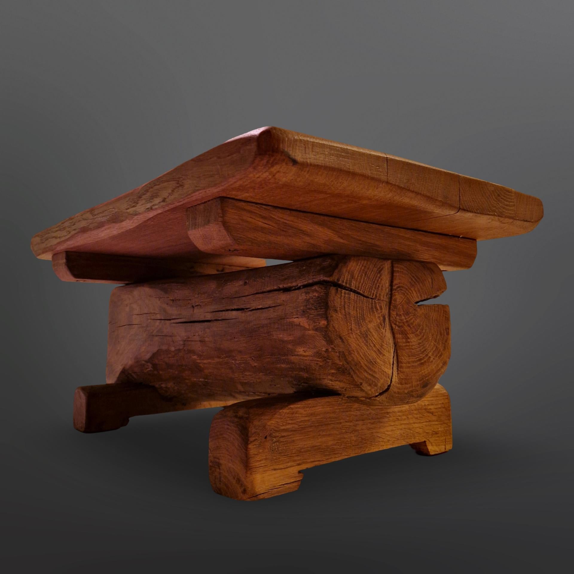 Dutch Wabi sabi solid wood side table, Netherlands 1960s For Sale