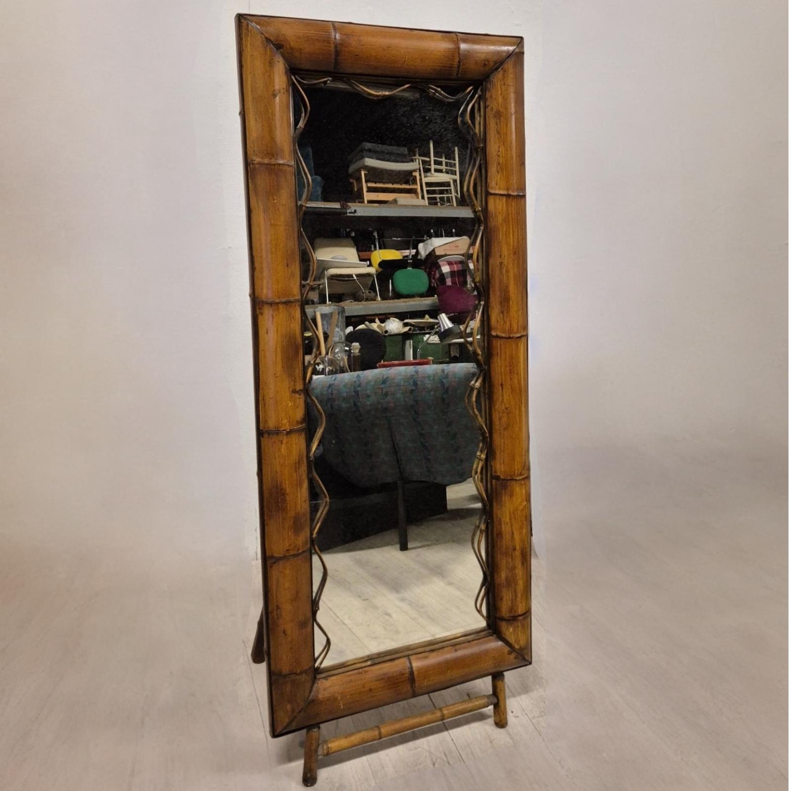 Wabi sabi standing mirror made from bamboo, France 1960s For Sale 6
