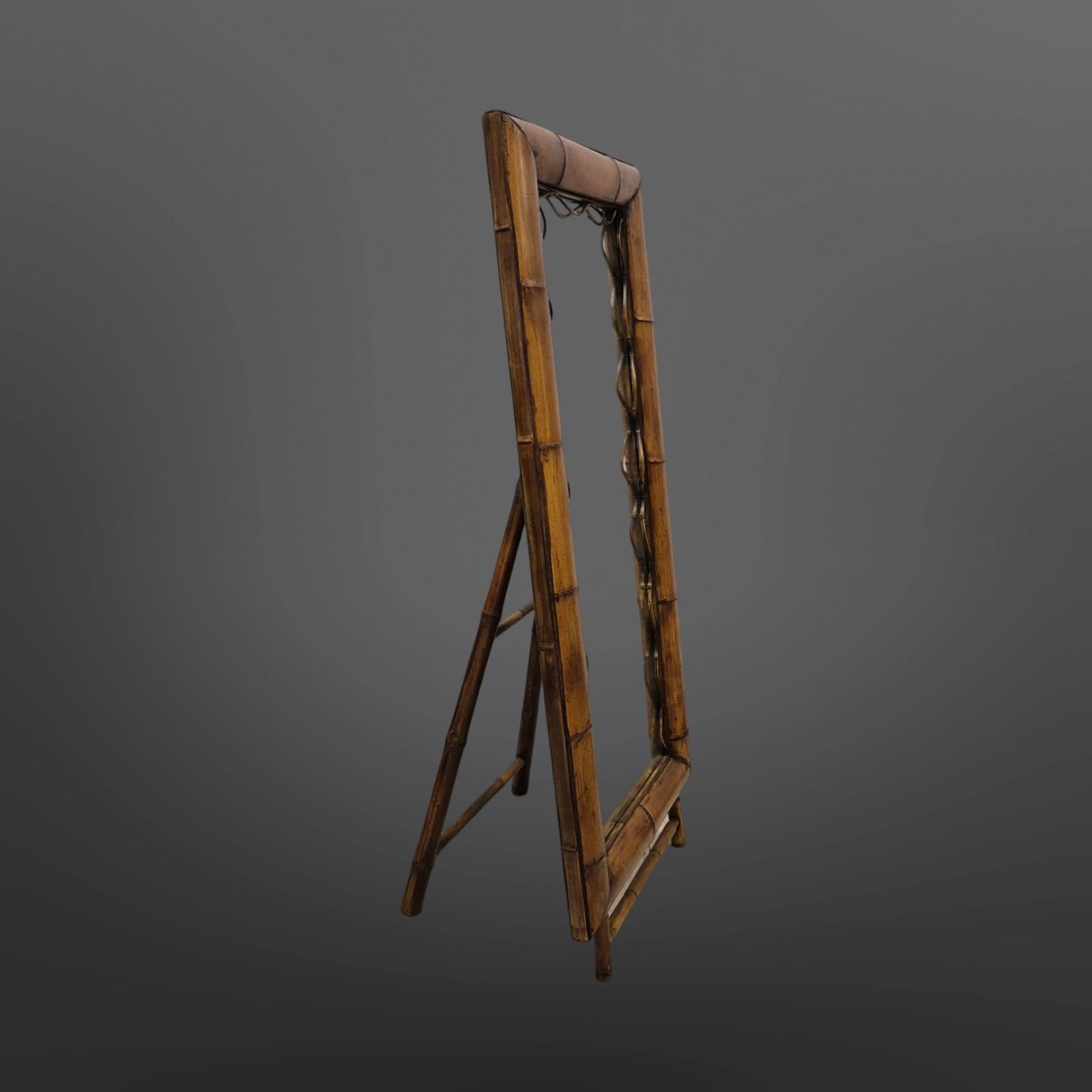 Wabi sabi standing mirror made from bamboo, France 1960s For Sale 7