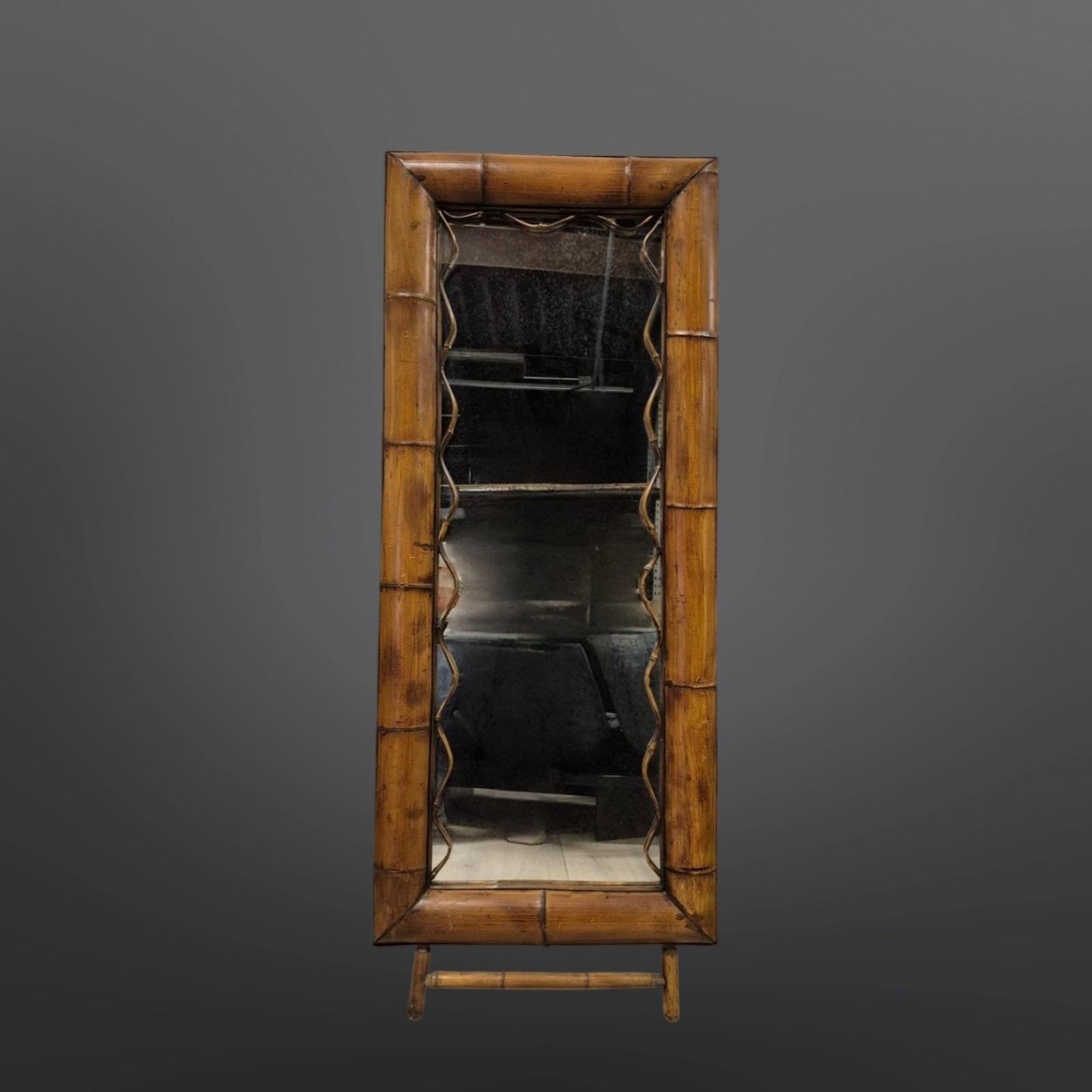 Wabi sabi standing mirror made from bamboo, France 1960s For Sale 8