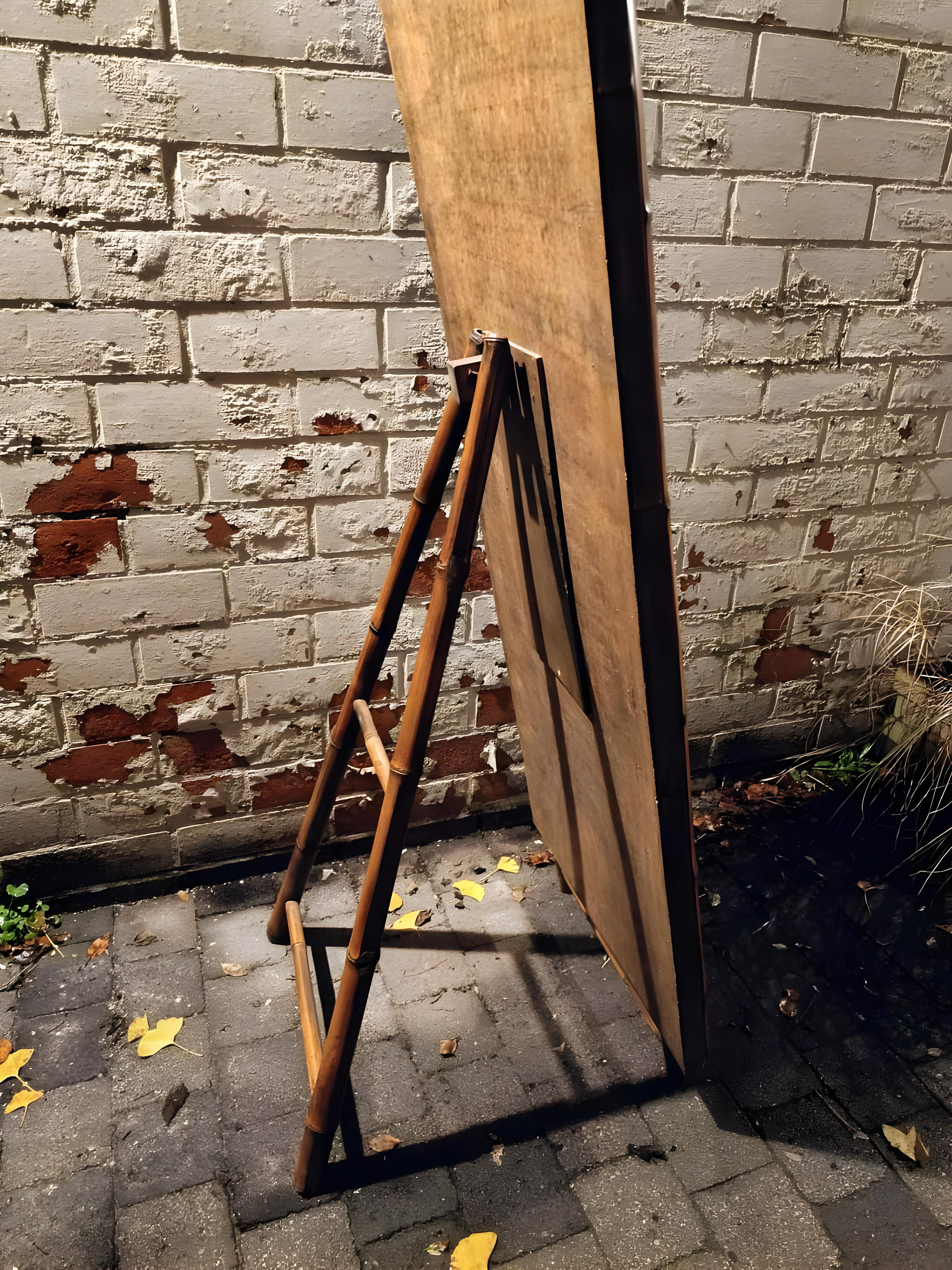 French Wabi sabi standing mirror made from bamboo, France 1960s For Sale