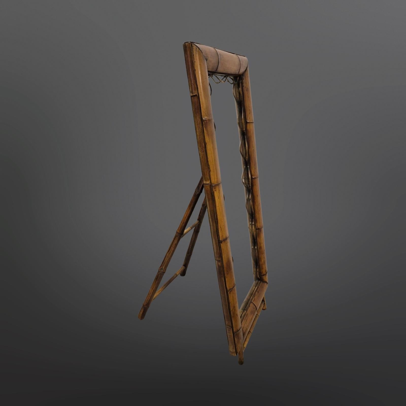 20th Century Wabi sabi standing mirror made from bamboo, France 1960s For Sale