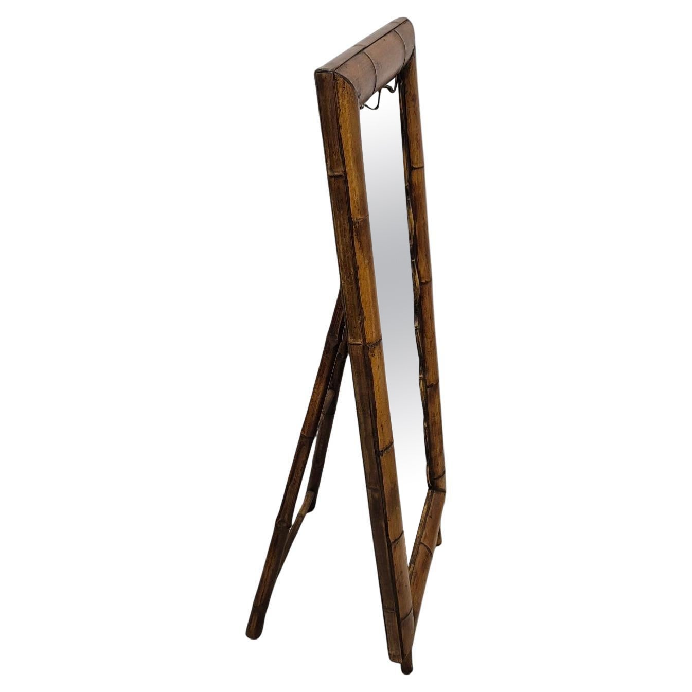 Espejo de pie wabi sabi de bambú, Francia años 60 en venta