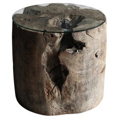 Japanese Antique Mortar Coffee Table with Naturally Embedded Stone / Wabi-sabi
