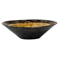 Wabi-Sabi Stoneware Bowl, Black and Gold Finish, French, 20th Century