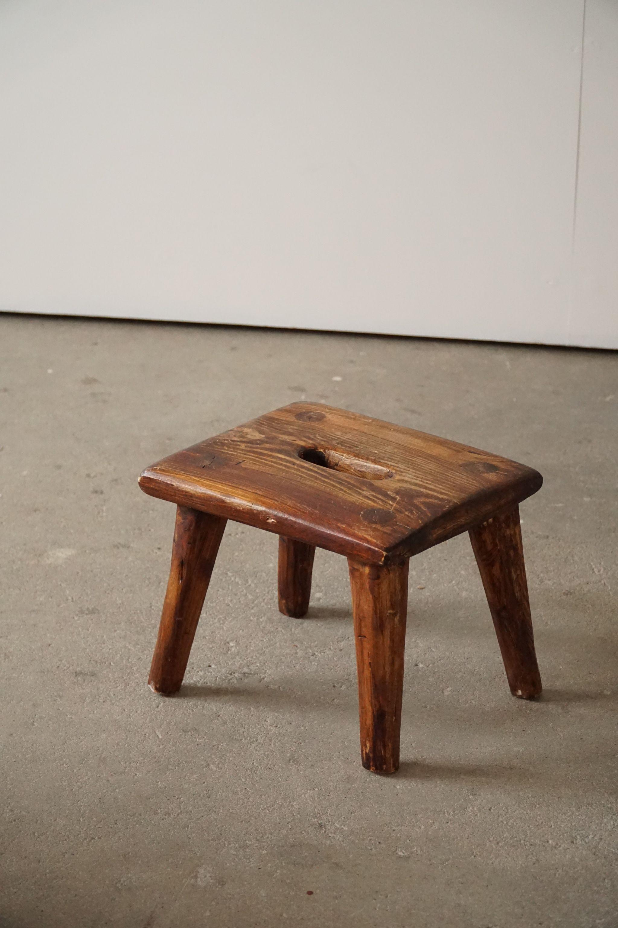 Wabi Sabi Stool in Solid Pine, Handcrafted by a Danish Cabinetmaker, 1960s For Sale 1