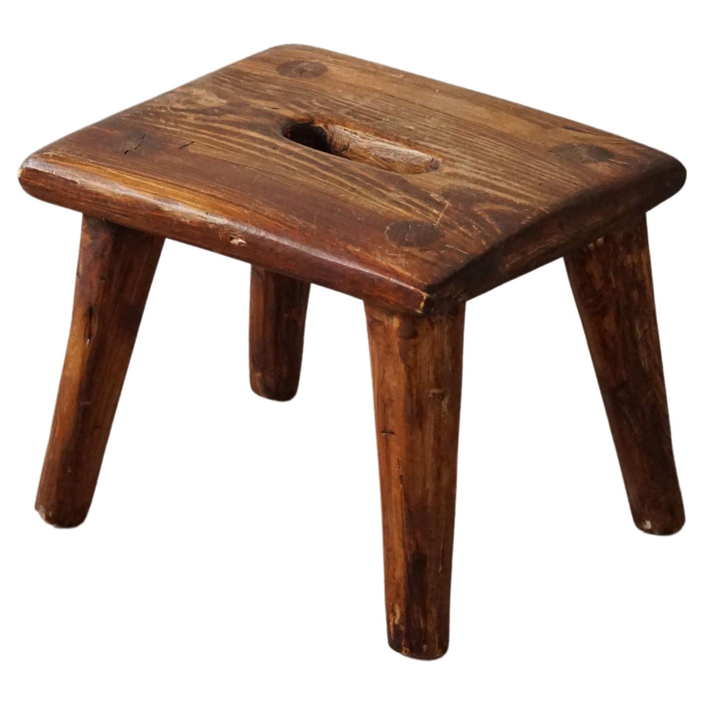 Wabi Sabi Stool in Solid Pine, Handcrafted by a Danish Cabinetmaker, 1960s For Sale