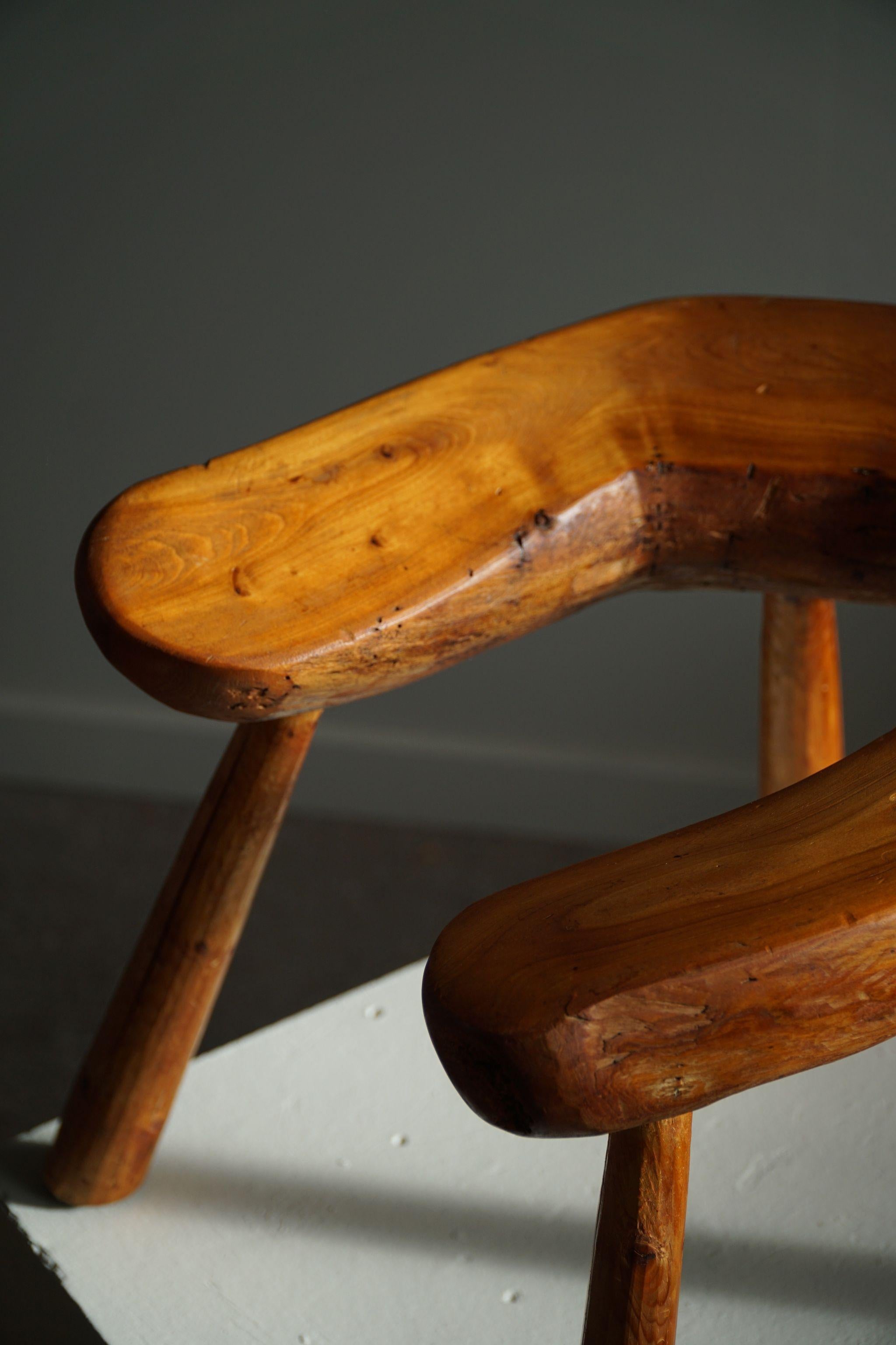 Wabi Sabi Stool in Solid Pine, Handcrafted by a Swedish Cabinetmaker, 1950s For Sale 4