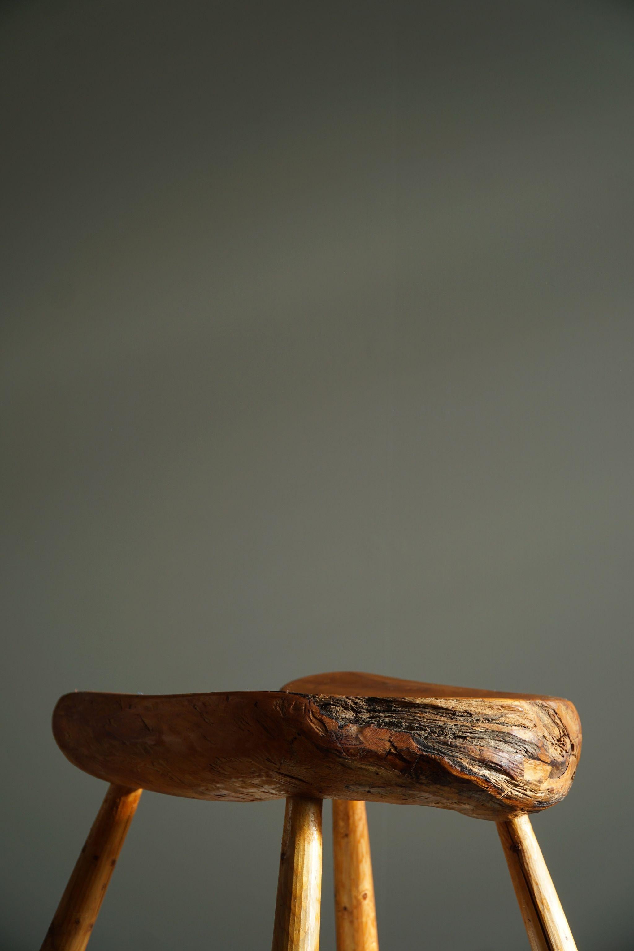 Wabi Sabi Stool in Solid Pine, Handcrafted by a Swedish Cabinetmaker, 1950s For Sale 3