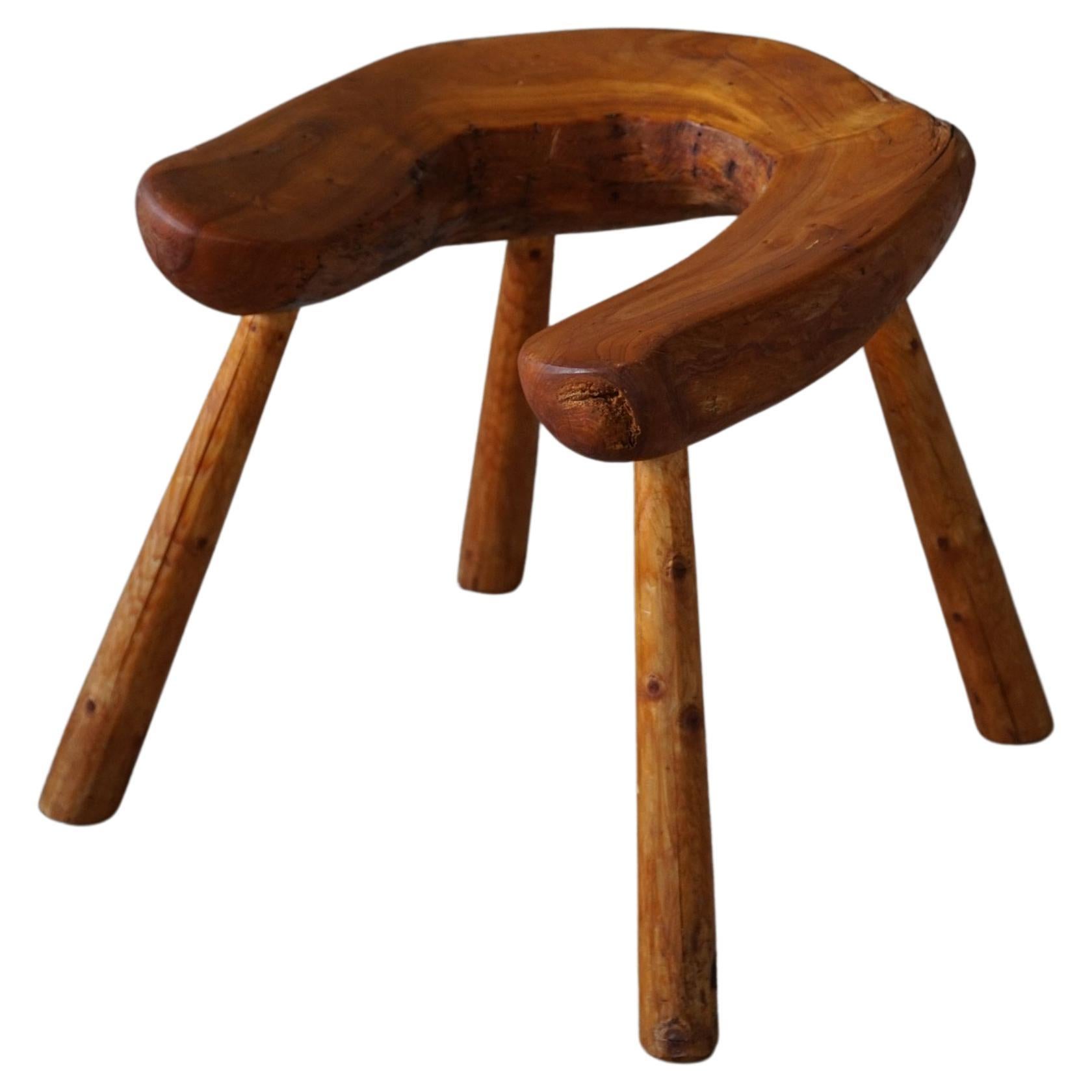 Wabi Sabi Stool in Solid Pine, Handcrafted by a Swedish Cabinetmaker, 1950s For Sale