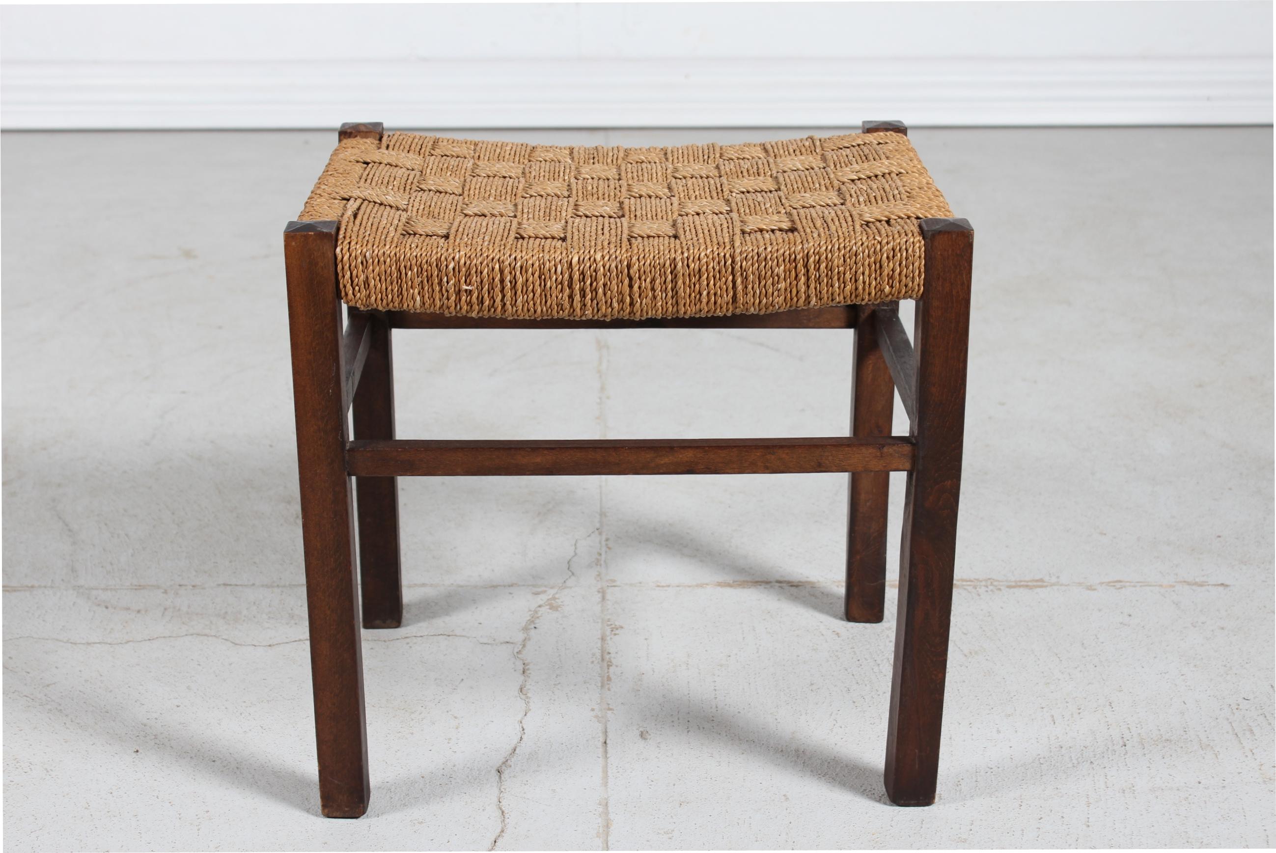 Danish Wabi Sabi  Stool of Dark Stained Wood with Plaited Cord cirka  1950s For Sale