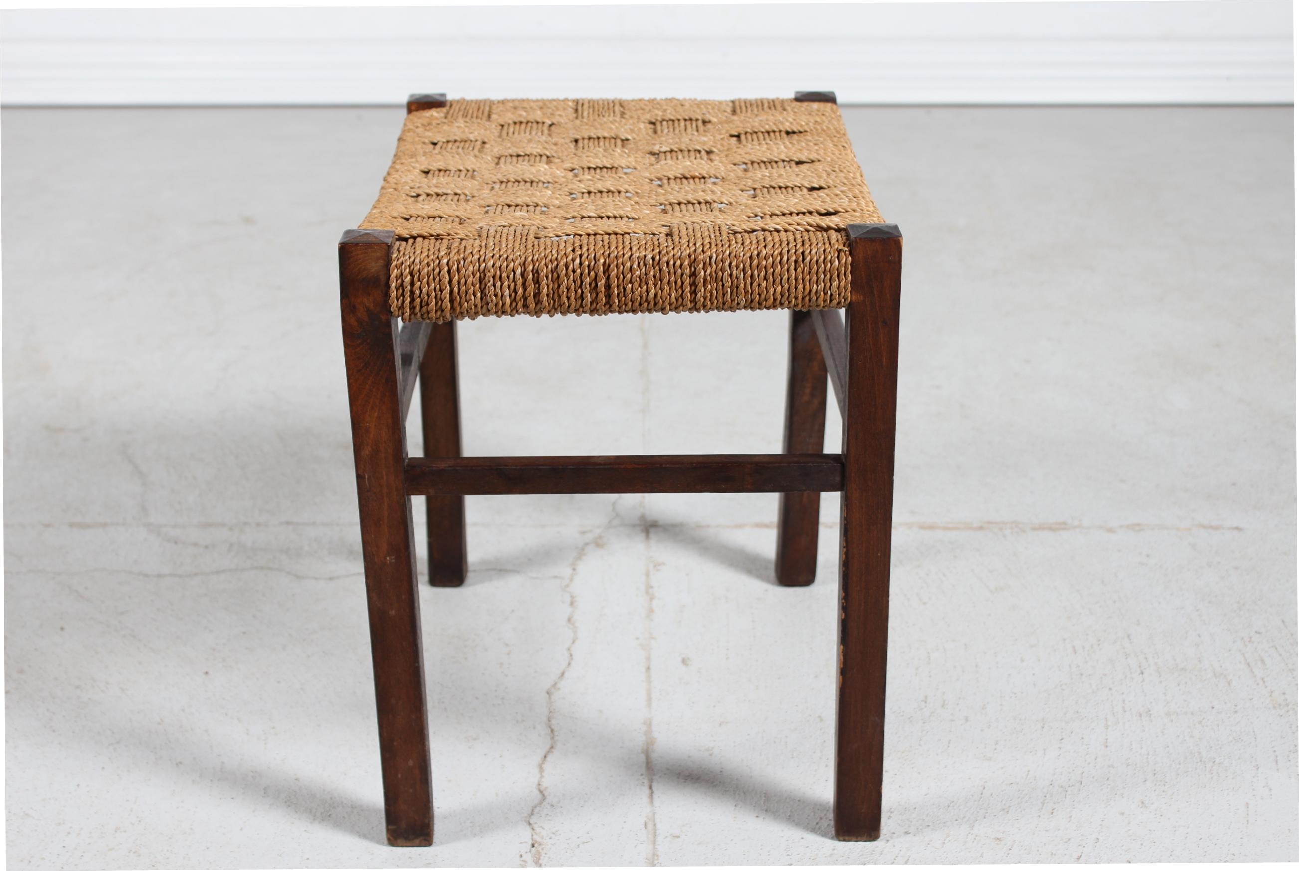 Wabi Sabi  Stool of Dark Stained Wood with Plaited Cord cirka  1950s In Good Condition For Sale In Aarhus C, DK