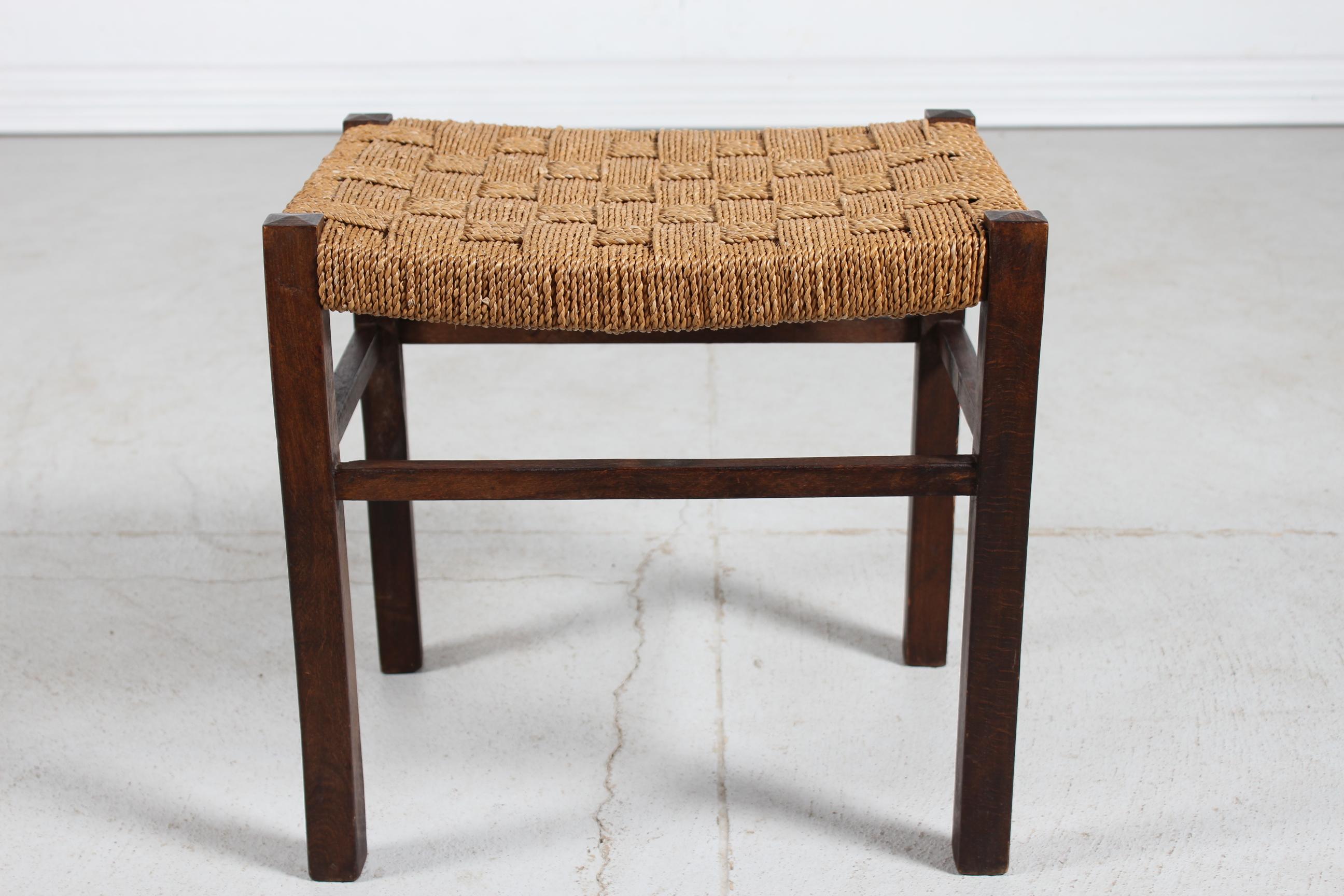 20th Century Wabi Sabi  Stool of Dark Stained Wood with Plaited Cord cirka  1950s For Sale