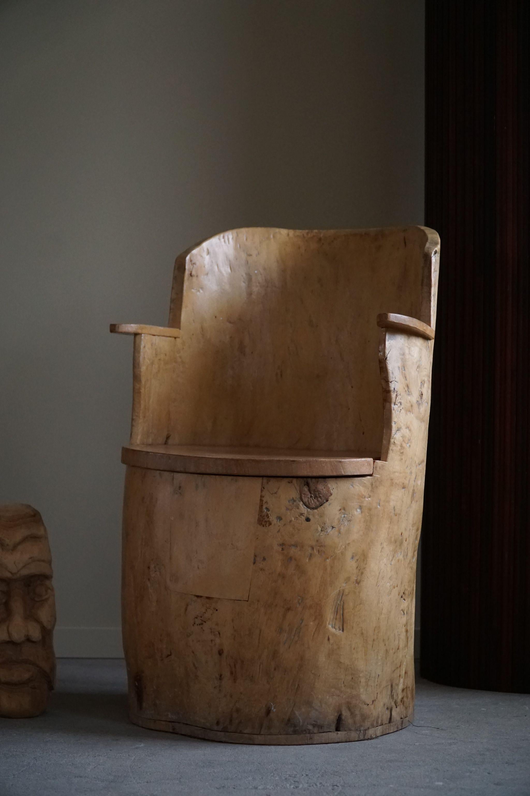 Brutalist Wabi Sabi Stump Chair in Solid Birch, by a Swedish Cabinetmaker, Modern, 1950s For Sale