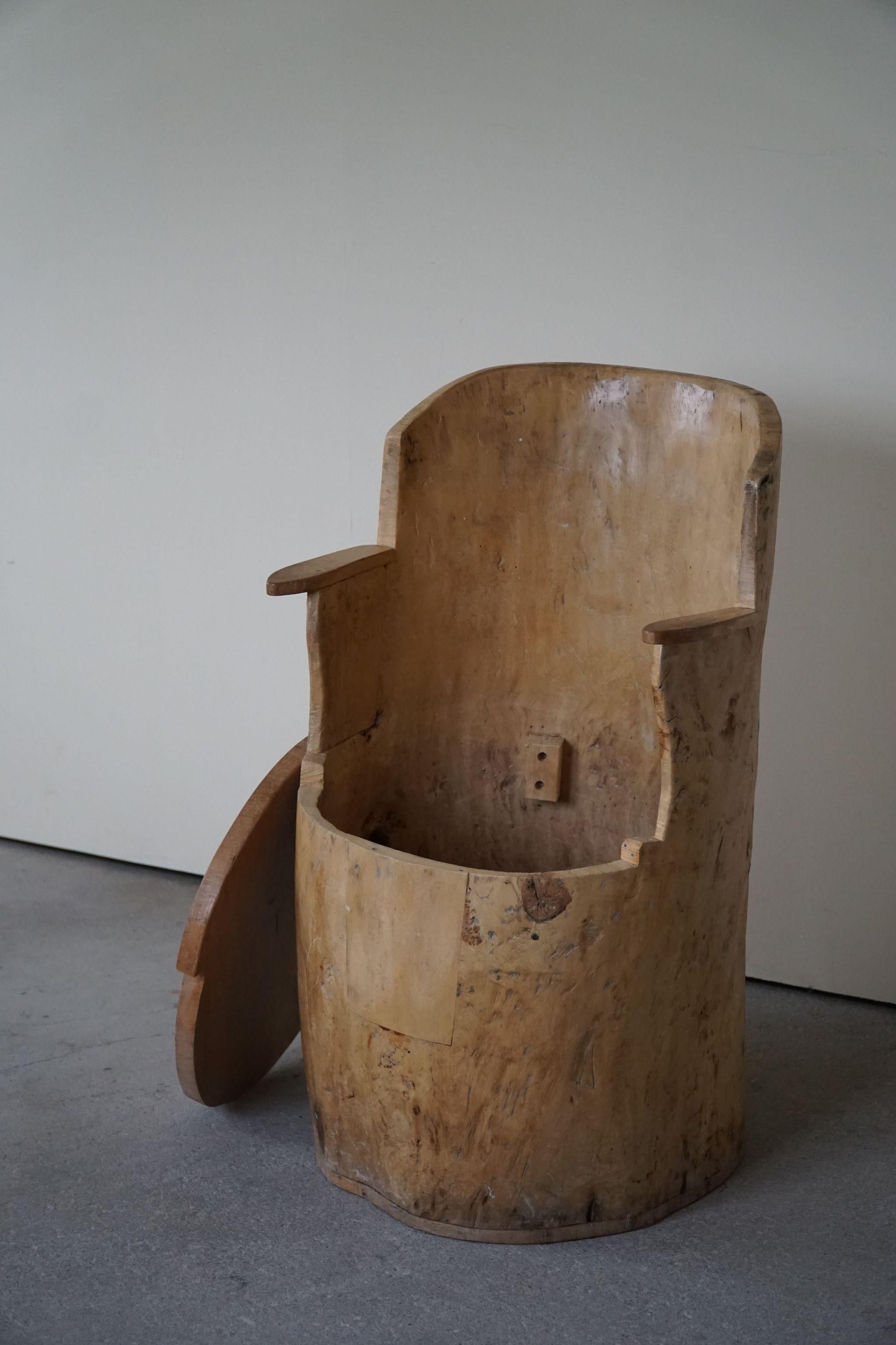 Hand-Carved Wabi Sabi Stump Chair in Solid Birch, by a Swedish Cabinetmaker, Modern, 1950s For Sale