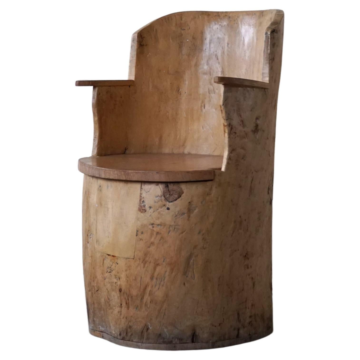 Wabi Sabi Stump Chair in Solid Birch, by a Swedish Cabinetmaker, Modern, 1950s For Sale