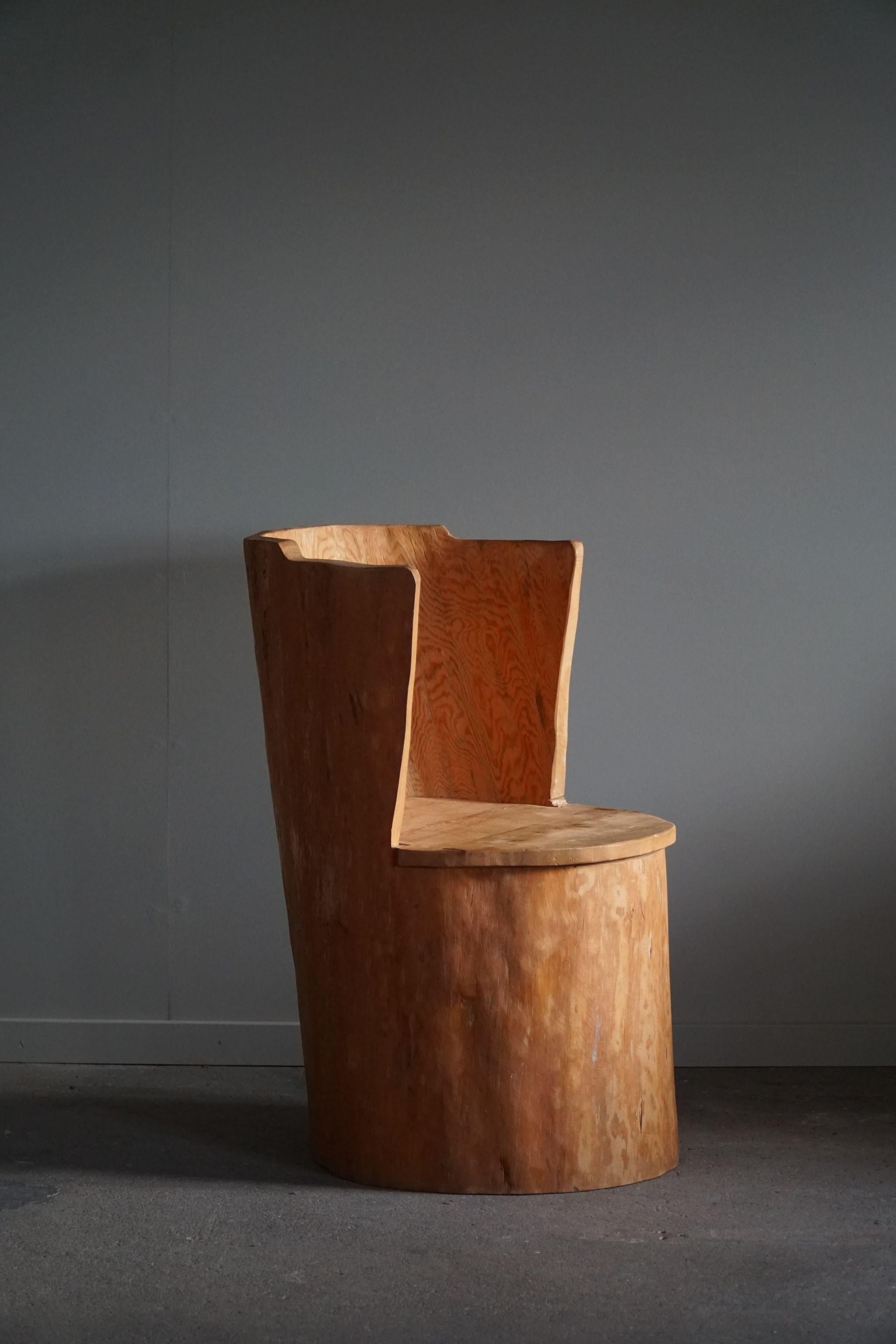 Wabi Sabi Stump Chair in Solid Pine, by a Swedish Cabinetmaker, Modern - 1960s 5
