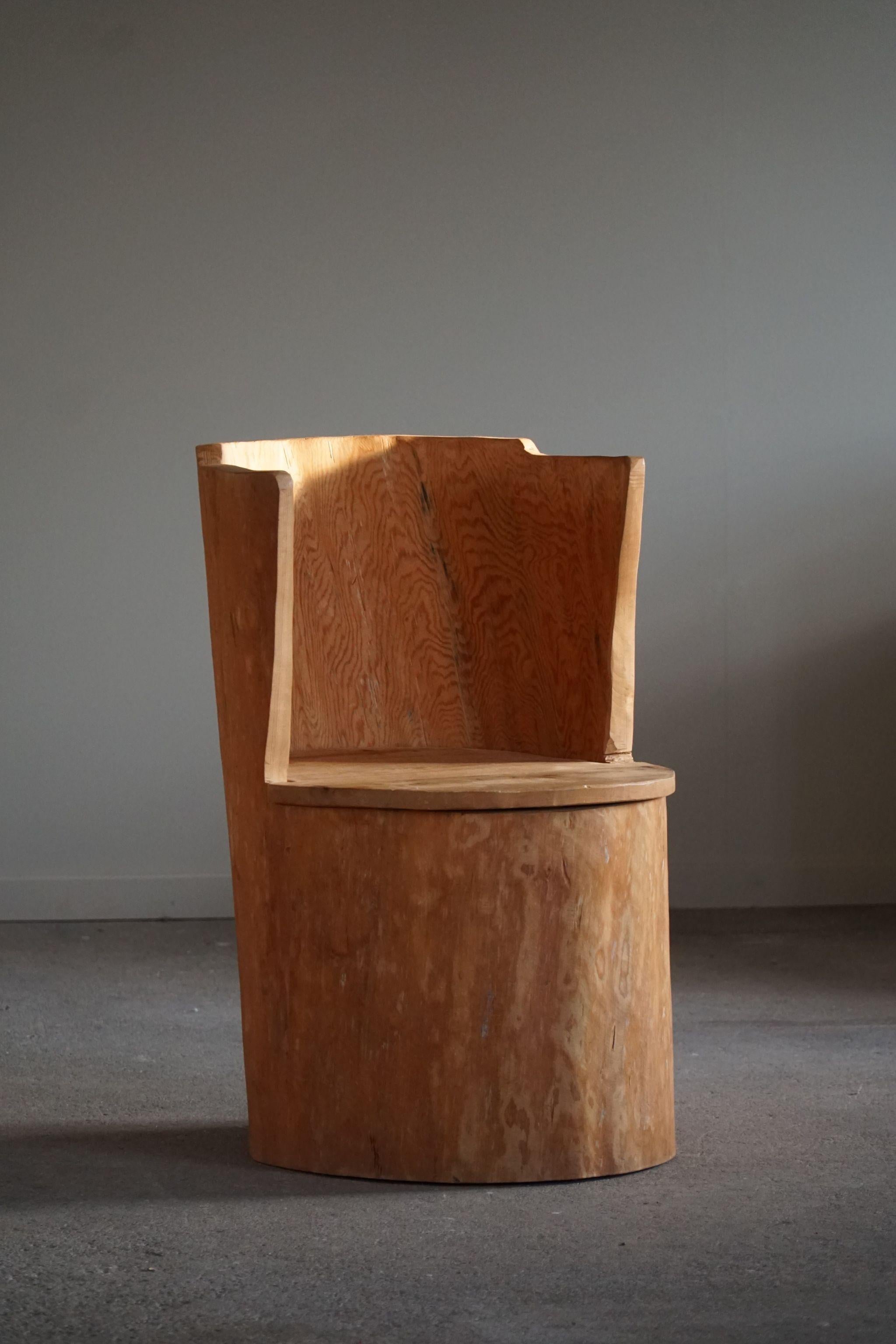 Brutalist Wabi Sabi Stump Chair in Solid Pine, by a Swedish Cabinetmaker, Modern - 1960s