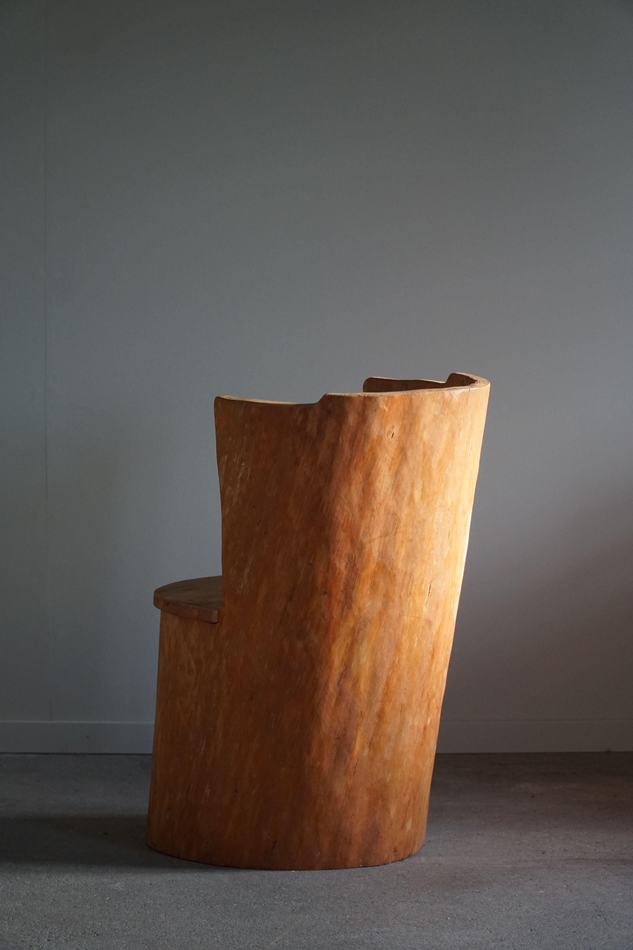 Hand-Carved Wabi Sabi Stump Chair in Solid Pine, by a Swedish Cabinetmaker, Modern - 1960s
