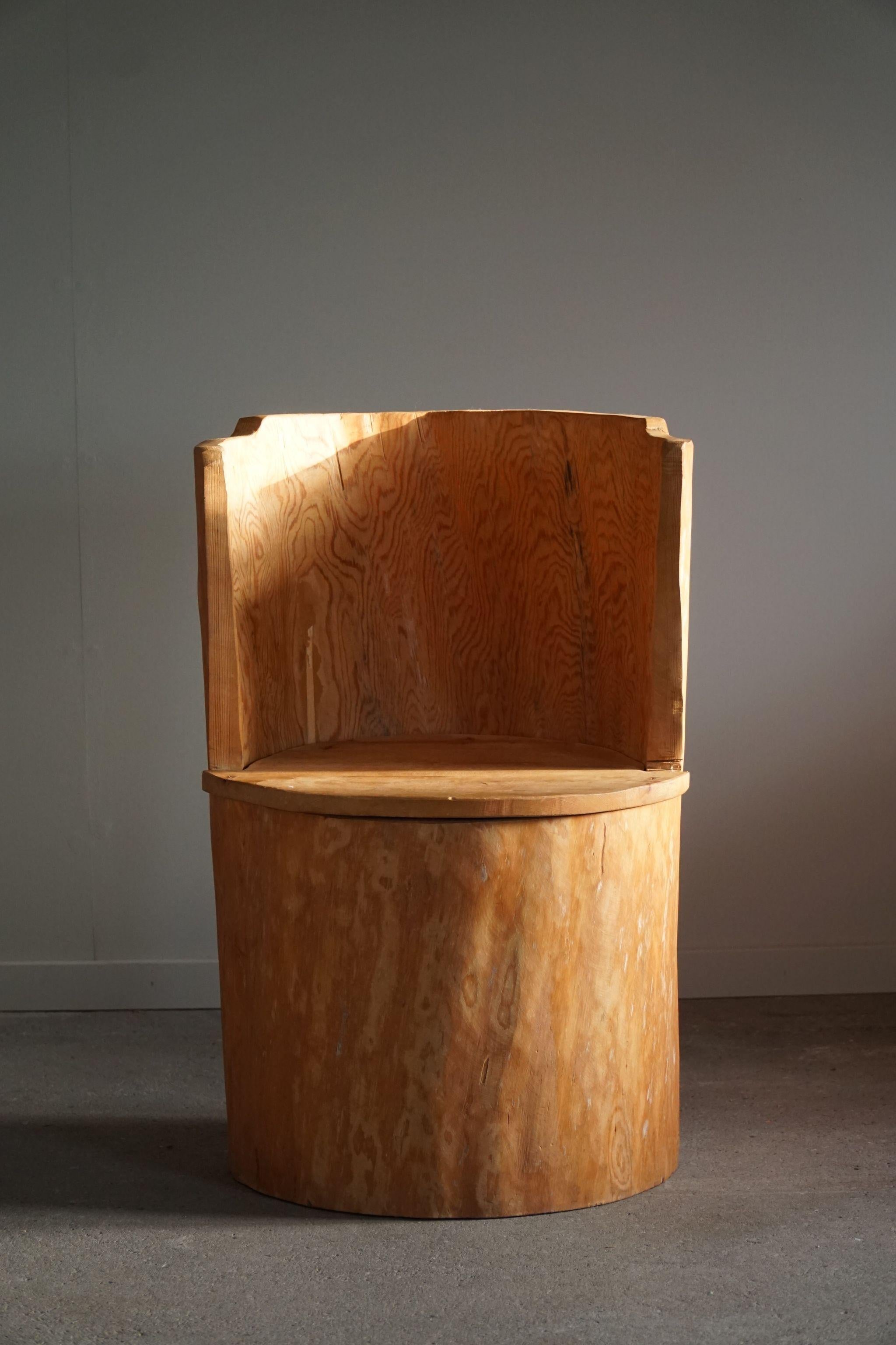 20th Century Wabi Sabi Stump Chair in Solid Pine, by a Swedish Cabinetmaker, Modern - 1960s