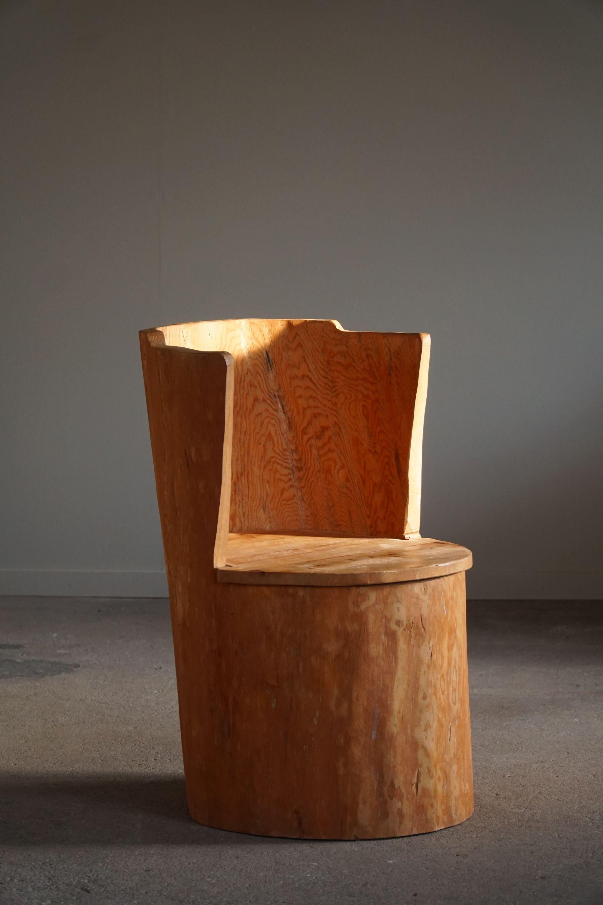 Wabi Sabi Stump Chair in Solid Pine, by a Swedish Cabinetmaker, Modern - 1960s 1