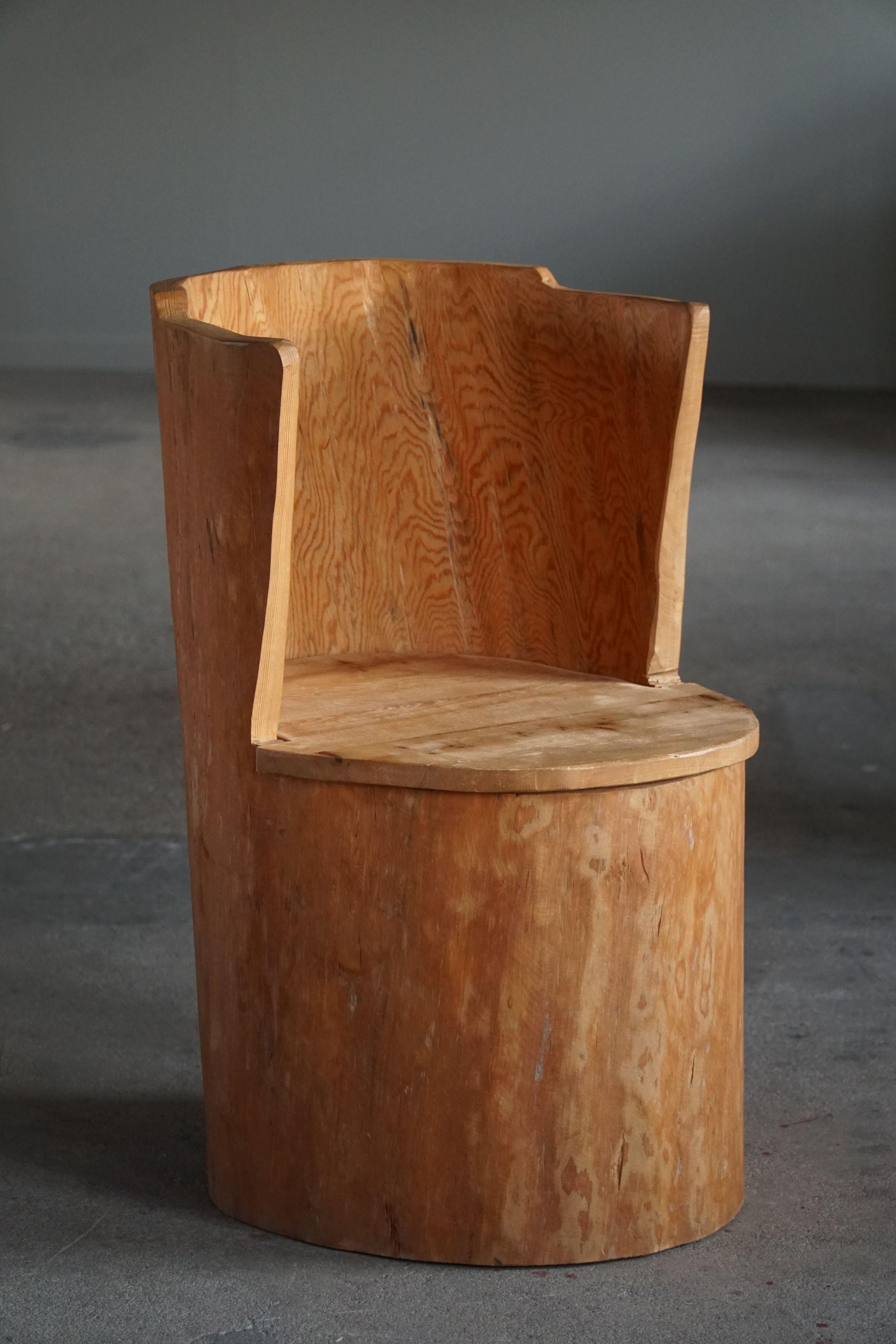 Wabi Sabi Stump Chair in Solid Pine, by a Swedish Cabinetmaker, Modern - 1960s 2