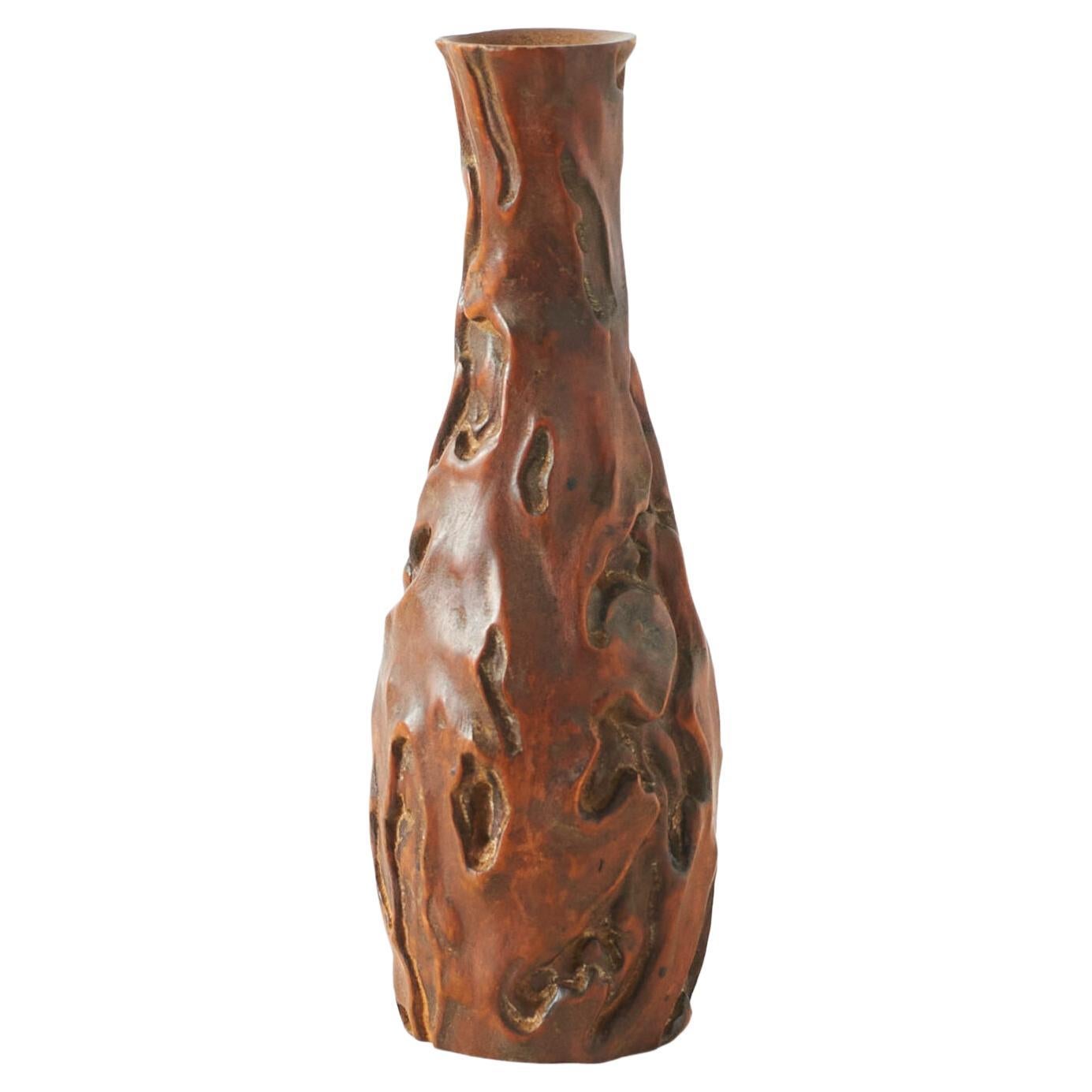 Vase en bois de bouleau sculpté de style Wabi Sabi en vente