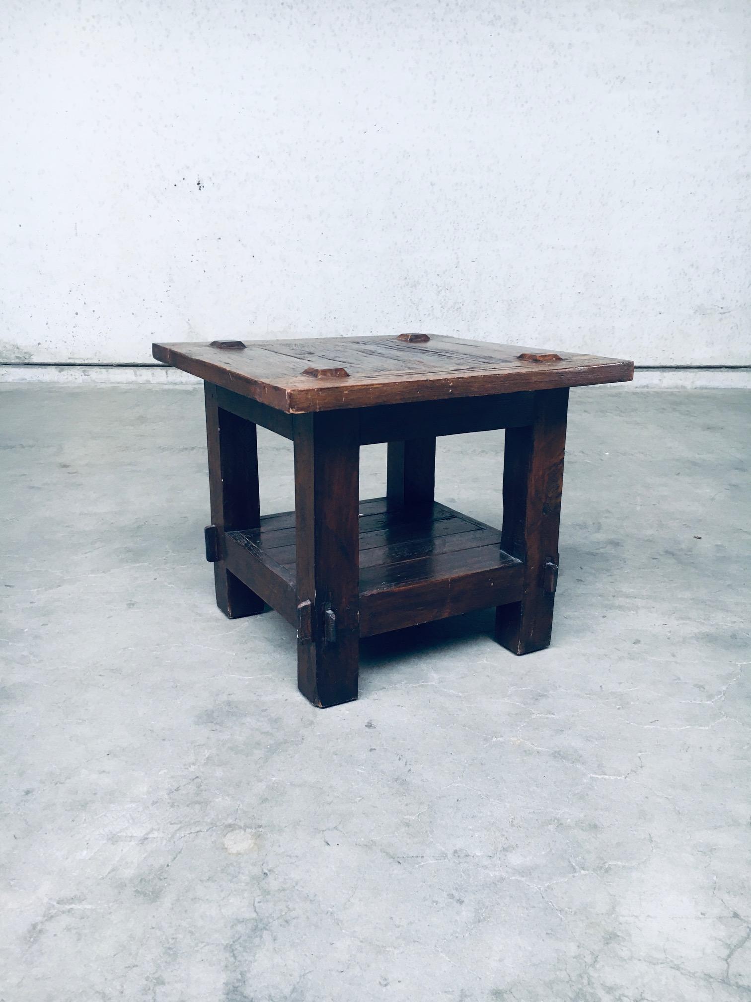 Vintage Wabi Sabi style design solid oak side table. Made in France in the 1930's. Solid oak wood constructed square side table with visible construction joints. Well proportioned side table in all original very good condition. Measures 52cm x 60cm