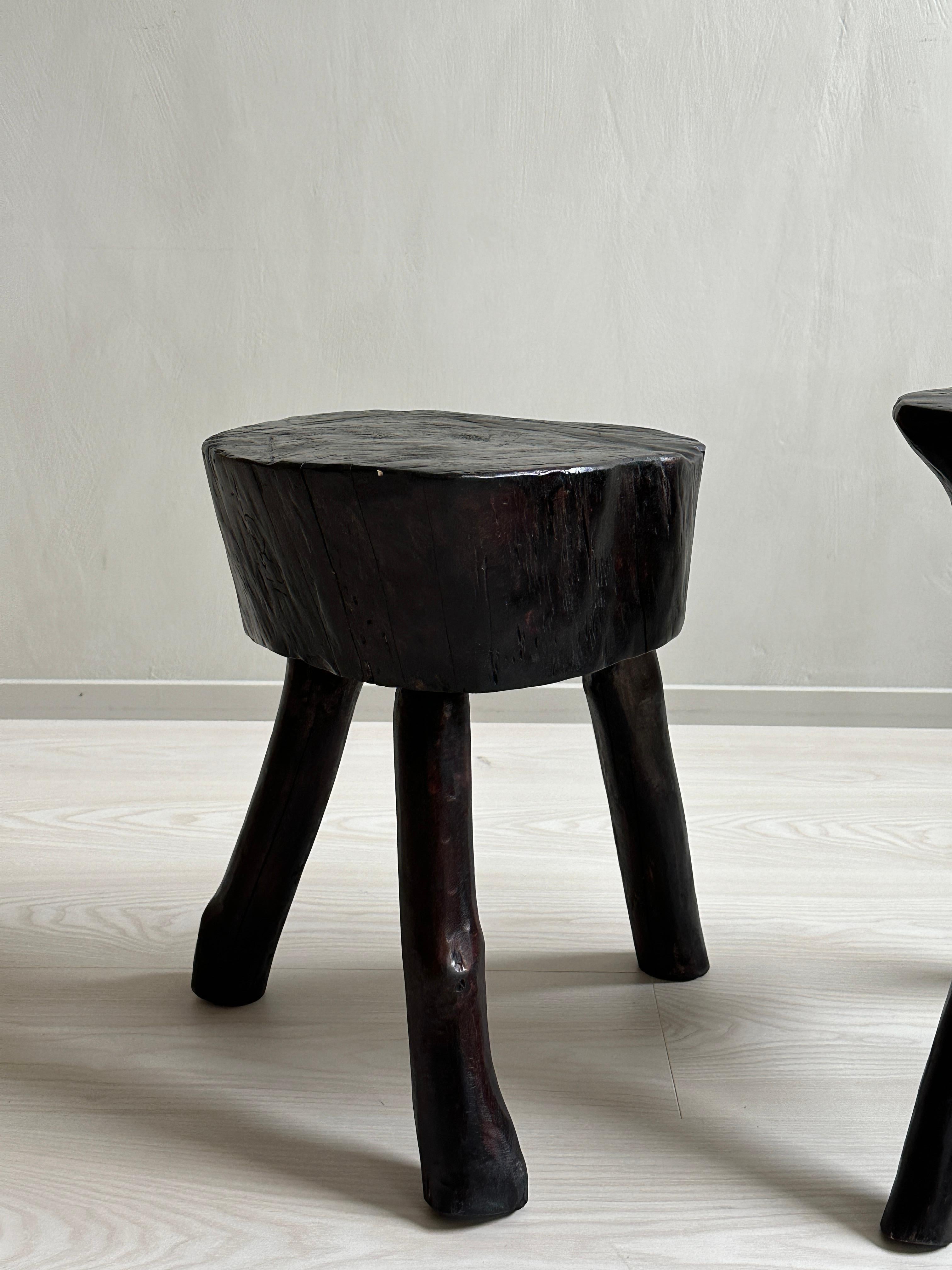 Wabi Sabi style, Ebonized Brutalist Block Side table, Spain, circa 1960s In Good Condition In Hønefoss, 30