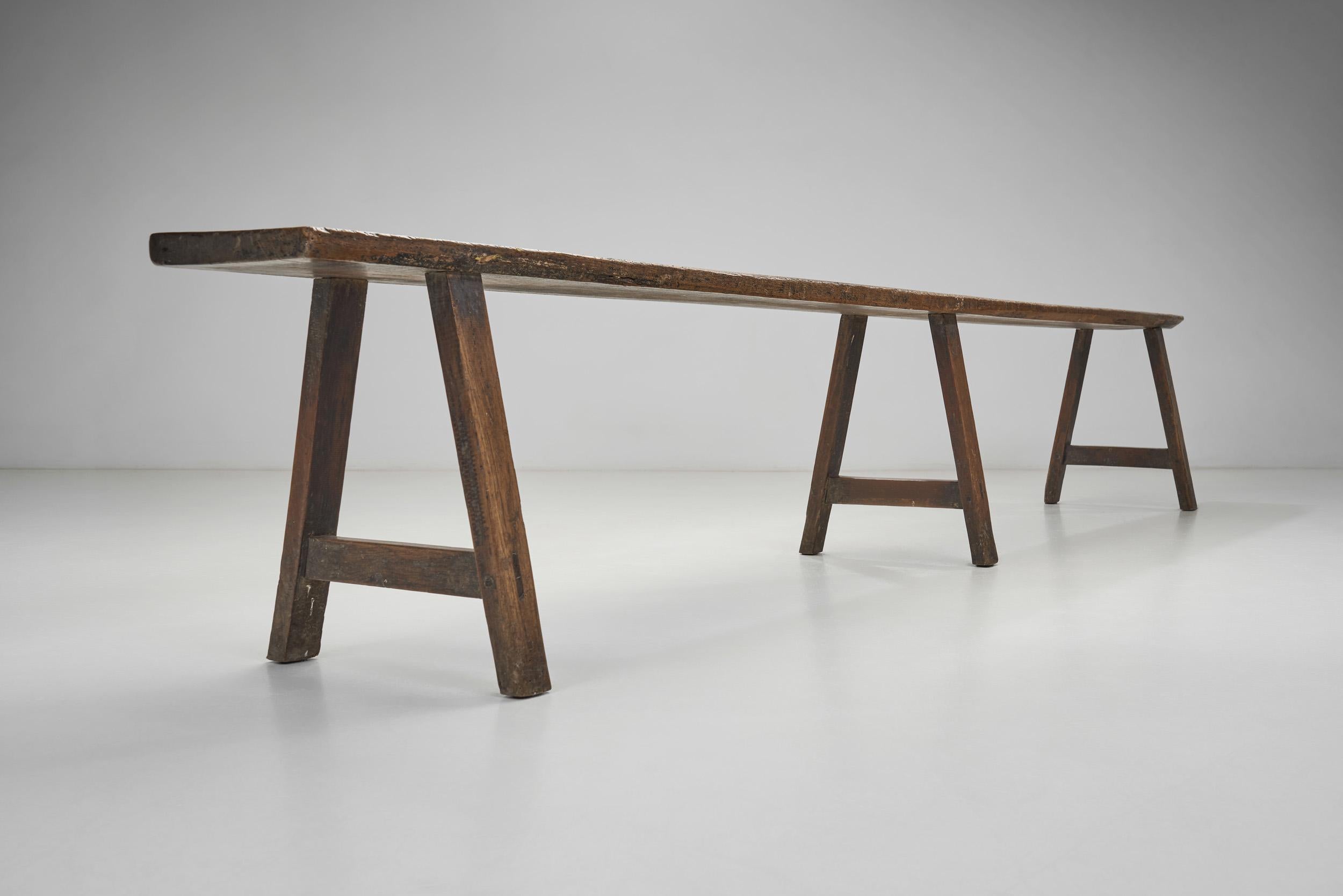Wabi Sabi Style Solid Wood Bench, France 19th Century 3