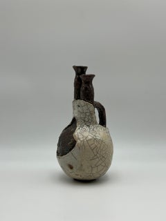 Wabi Sabi Style Studio Pottery Twin Funnel vase by Vassos Demetriou, 1980s