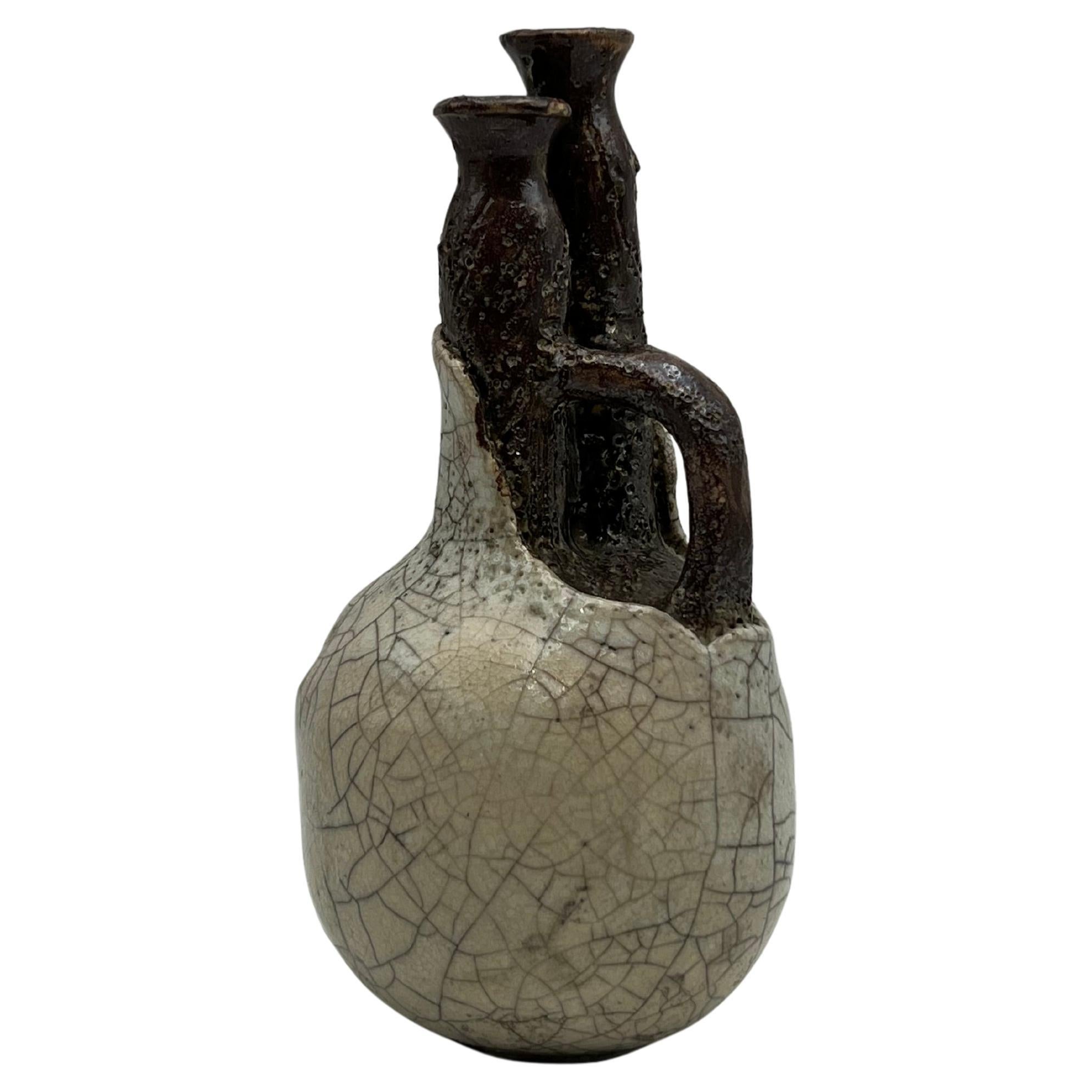Wabi Sabi Stil Studio Pottery, Vassos Demetriou, Twin Funnel-Vase, 1980er-Jahre