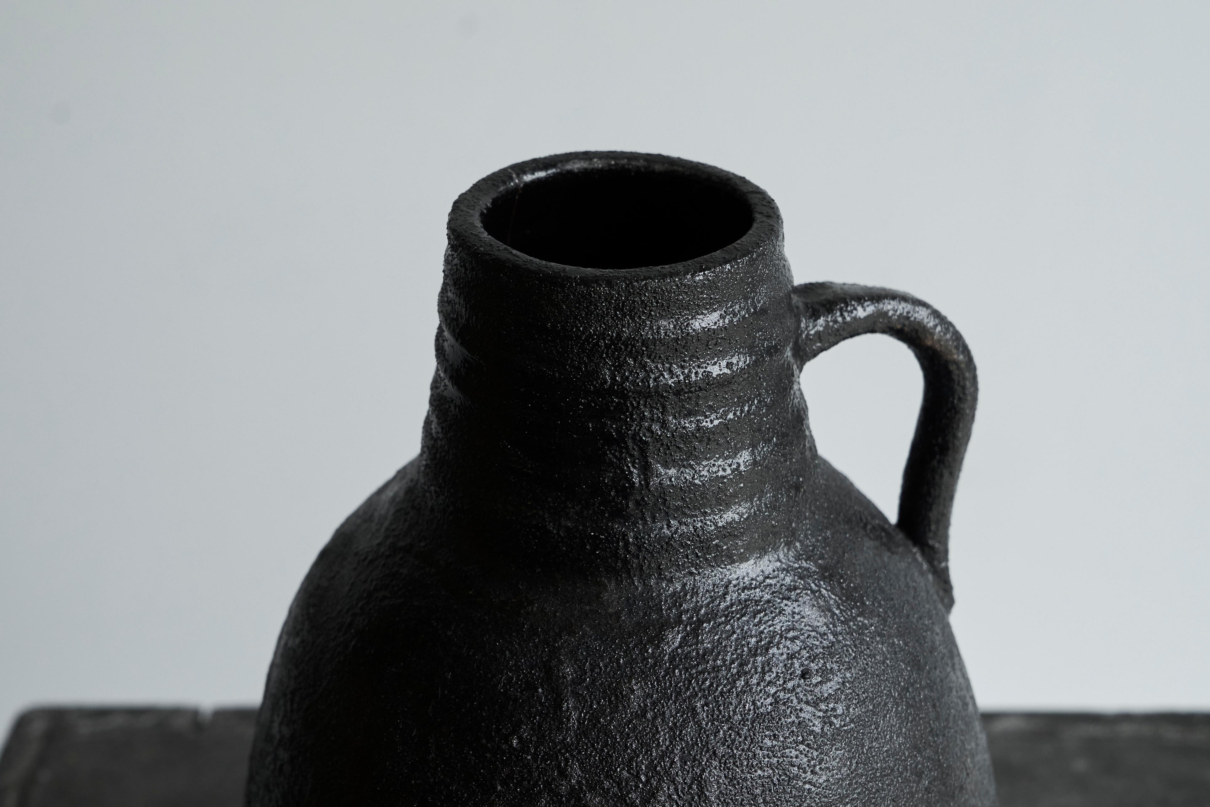 Hand-Crafted Wabi Sabi Style Studio Pottery Vase in Black Mid 20th Century For Sale
