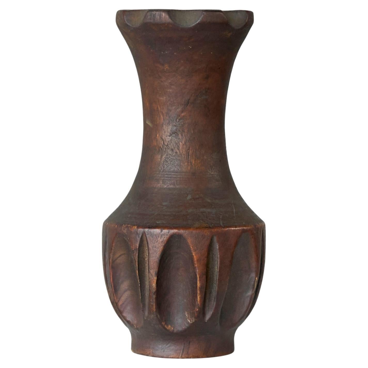 Wabi Sabi Style Vase in Carved Wood 1960s